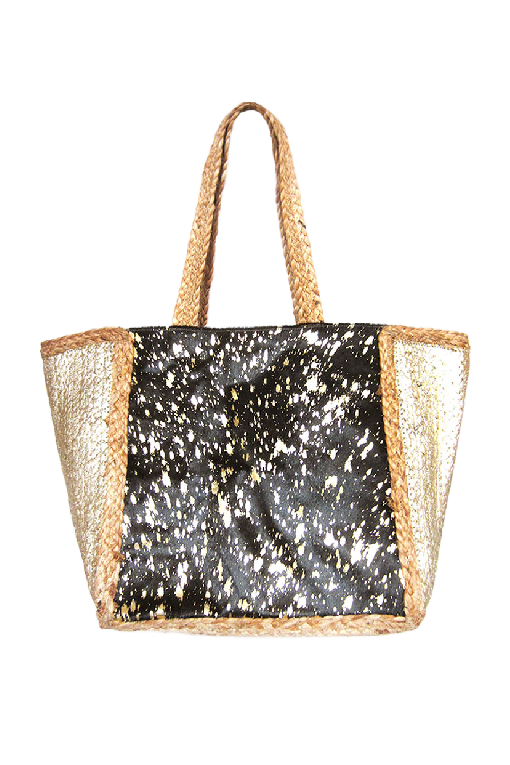 Golden Straw and Animal Print Tote Bag