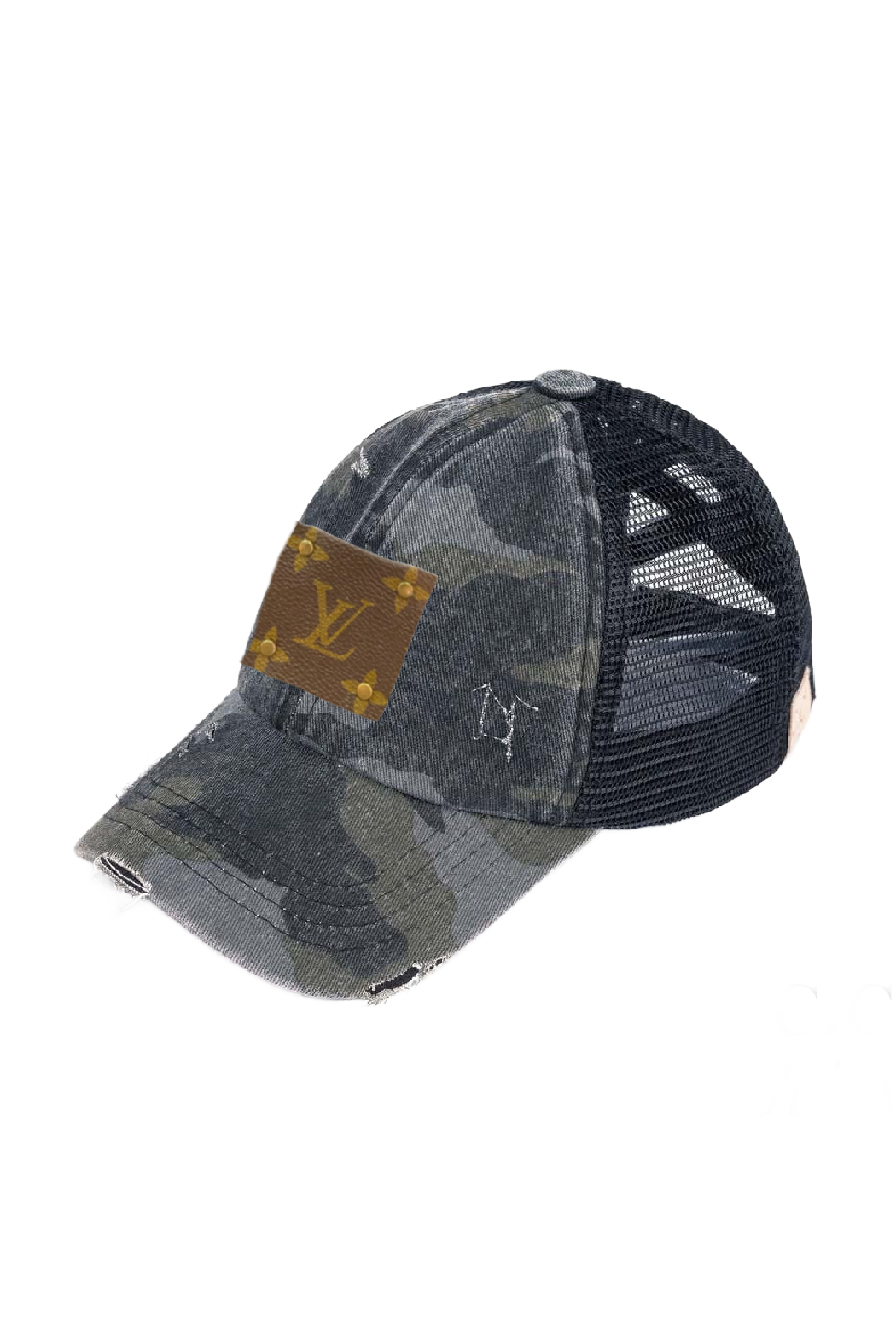 Upcycled Distressed Luxury Brand Baseball Hat Accessories | Upcycled Luxury Brand White Canvas Baseball  main image 3