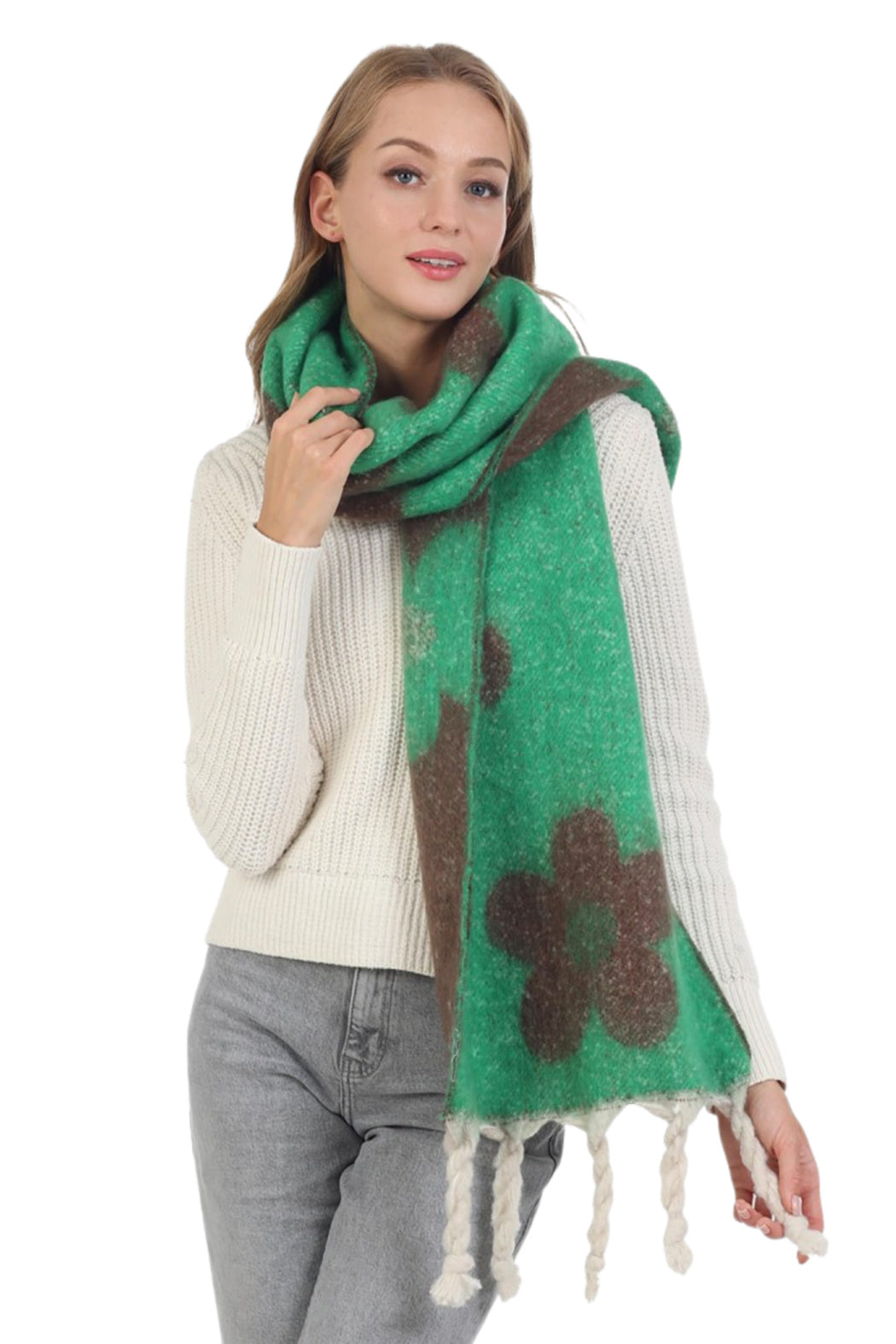 Flower Twisted Fringe Scarf