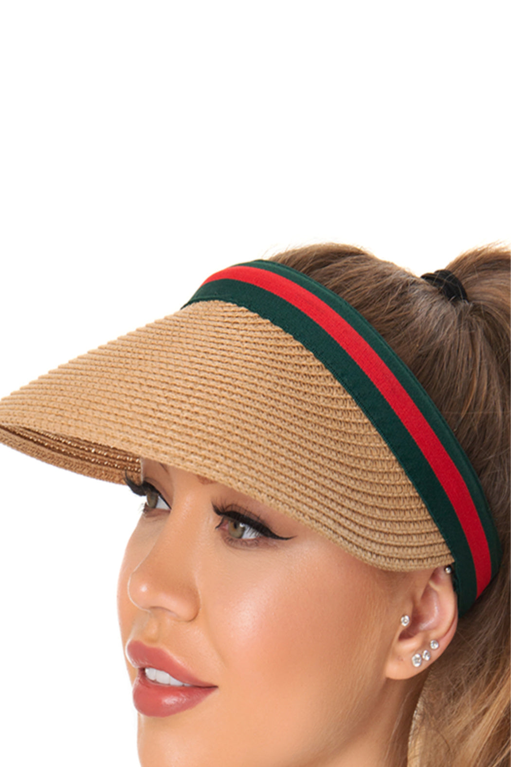 Green & Red Stripe Straw Visor