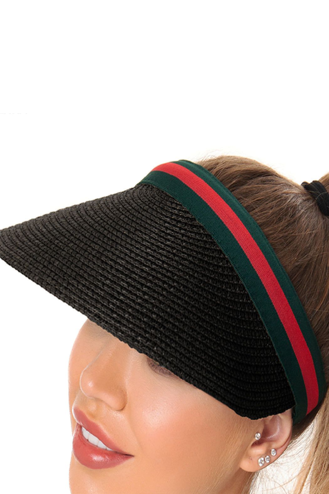 Green & Red Stripe Straw Visor