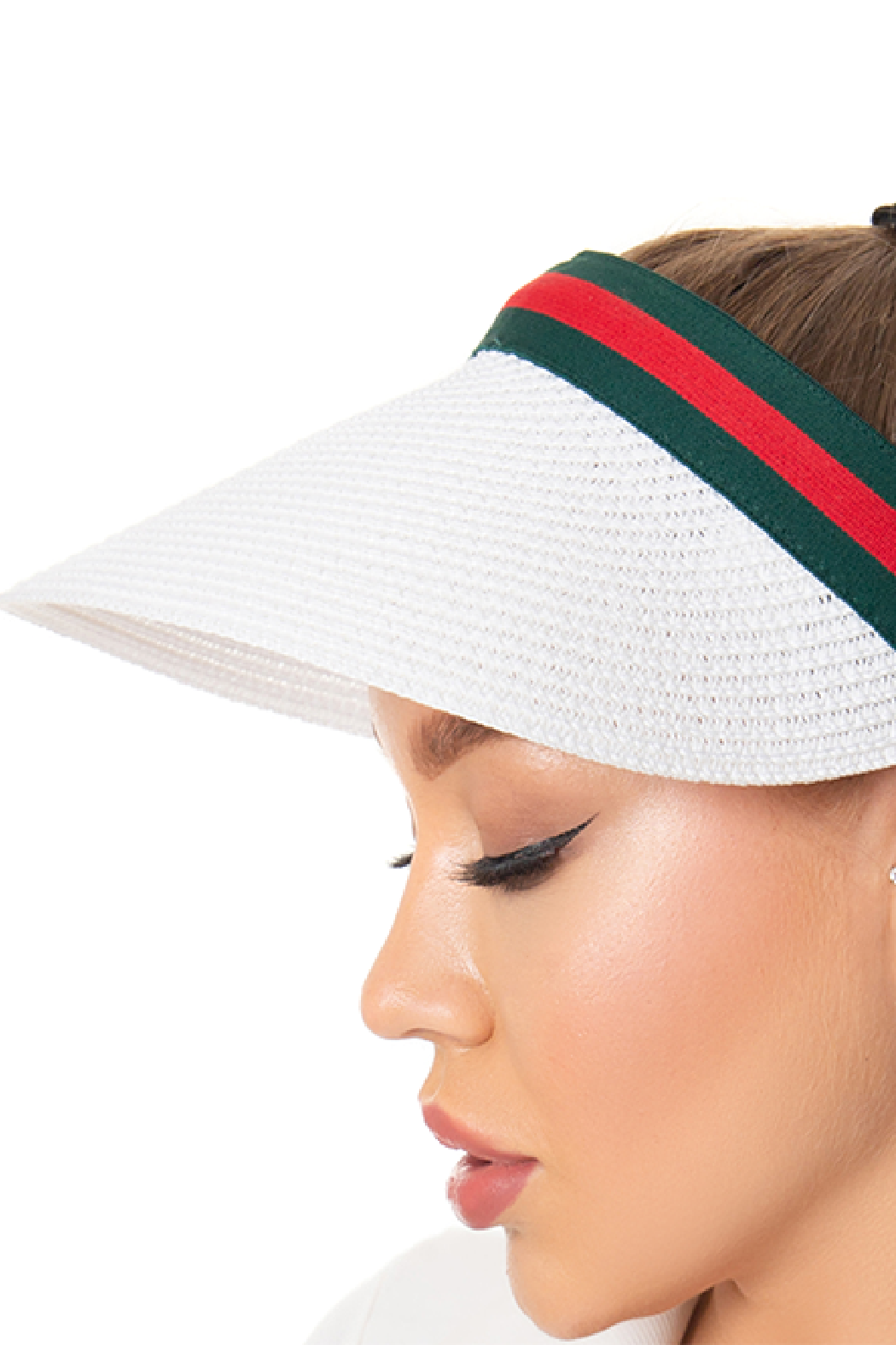 Green & Red Stripe Straw Visor