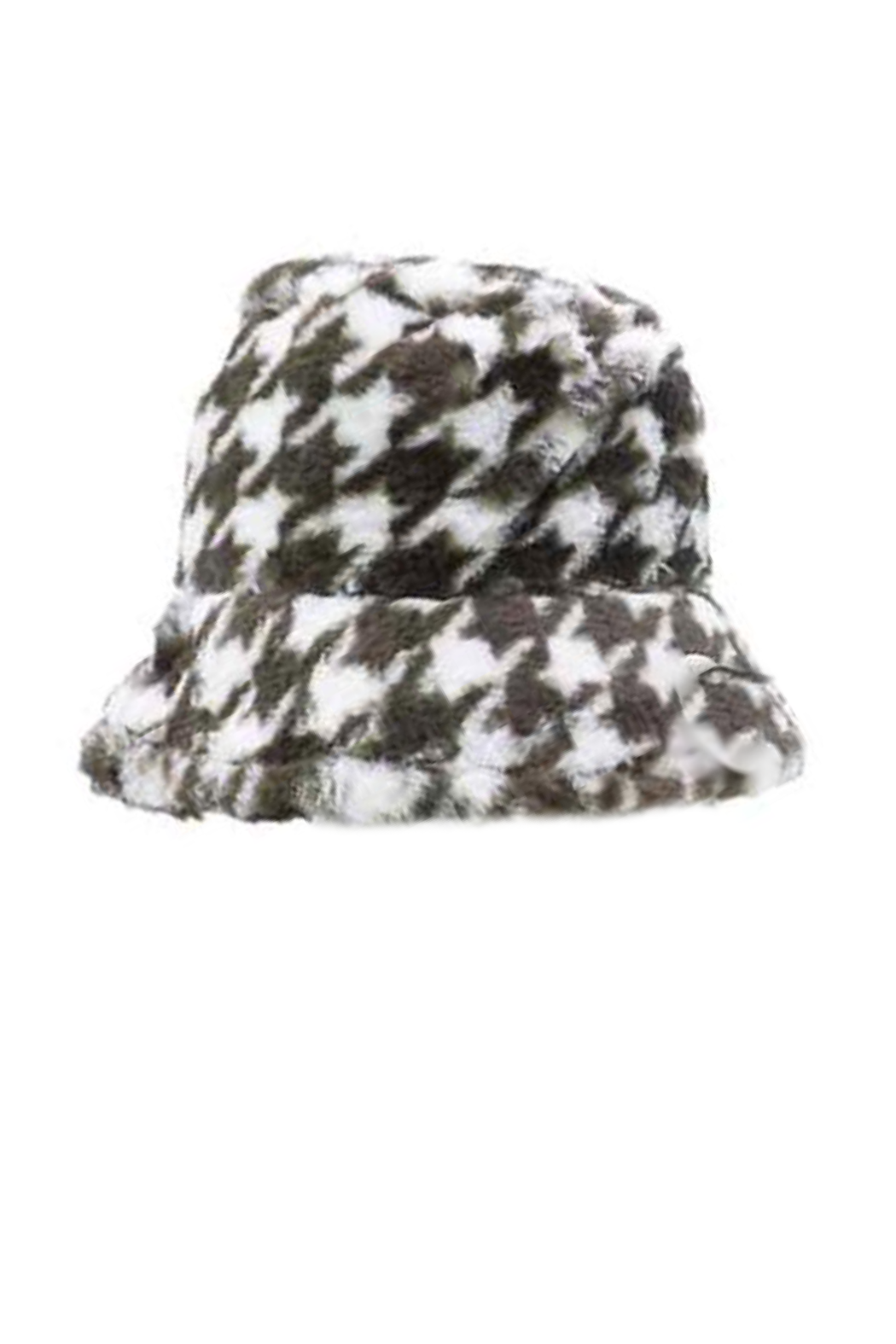 Houndstooth Faux Fur Bucket Hat