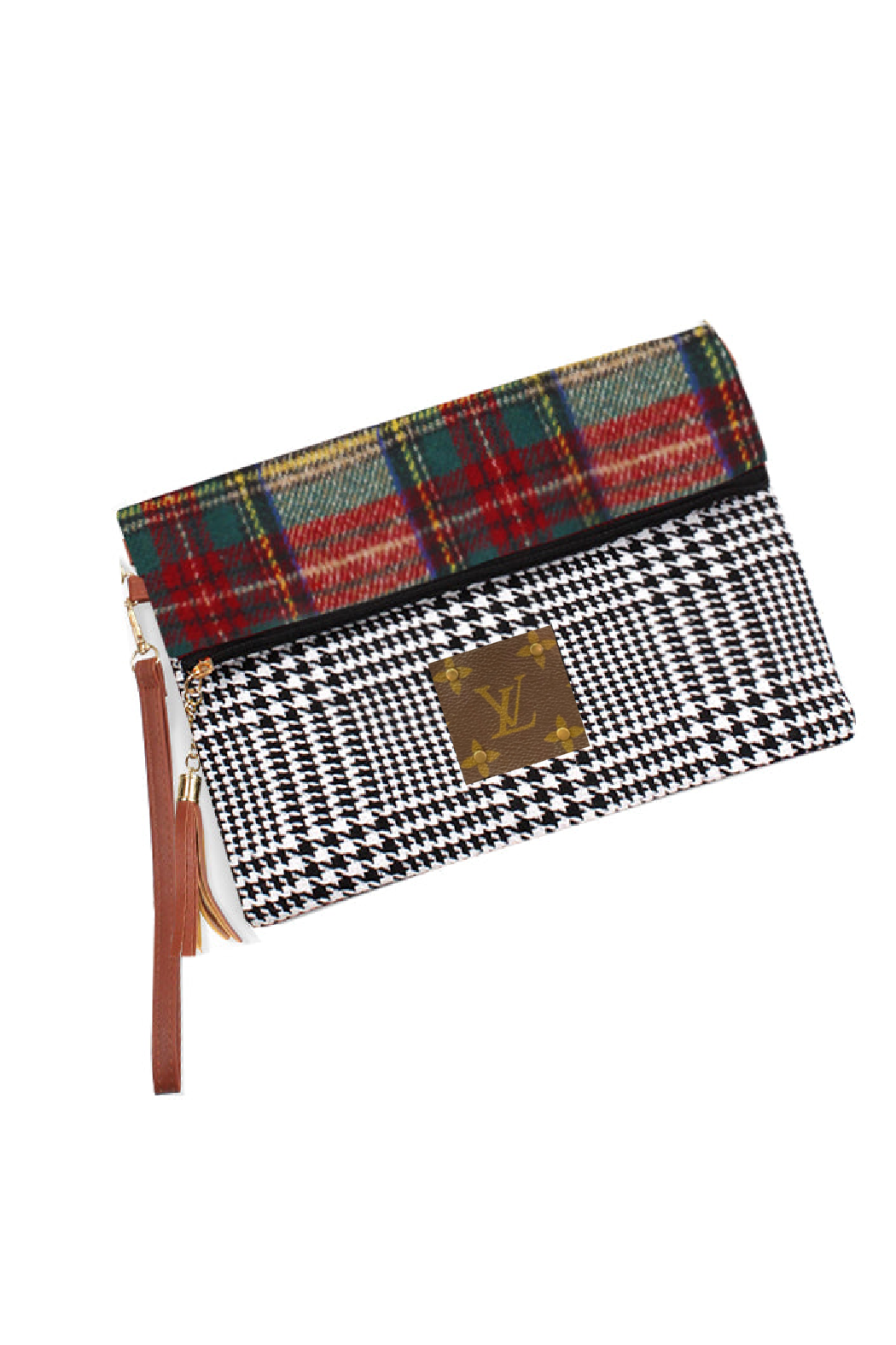 Upcycled Tartan and Houndstooth Wristlet Crossbody Bag