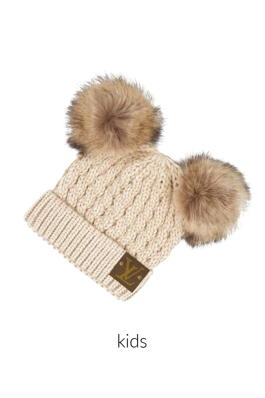 Kids Upcycled Double Pompom Beanie