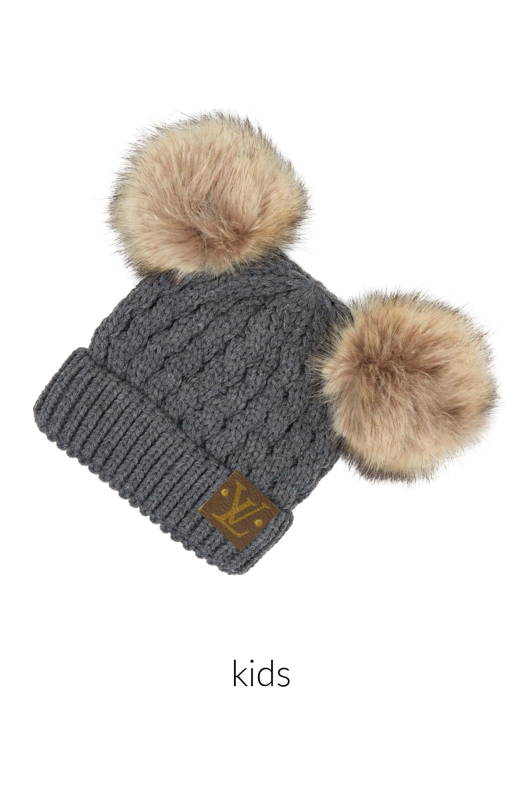 Kids Upcycled Double Pompom Beanie