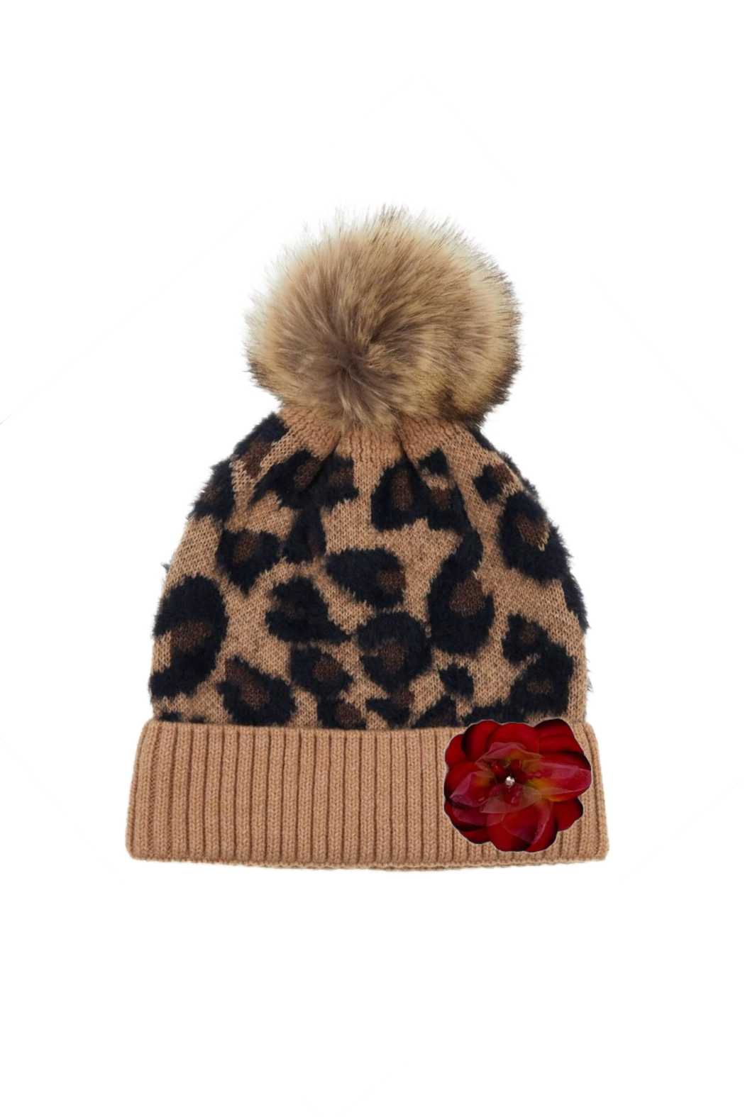 Rosey Leopard Pom Beanie