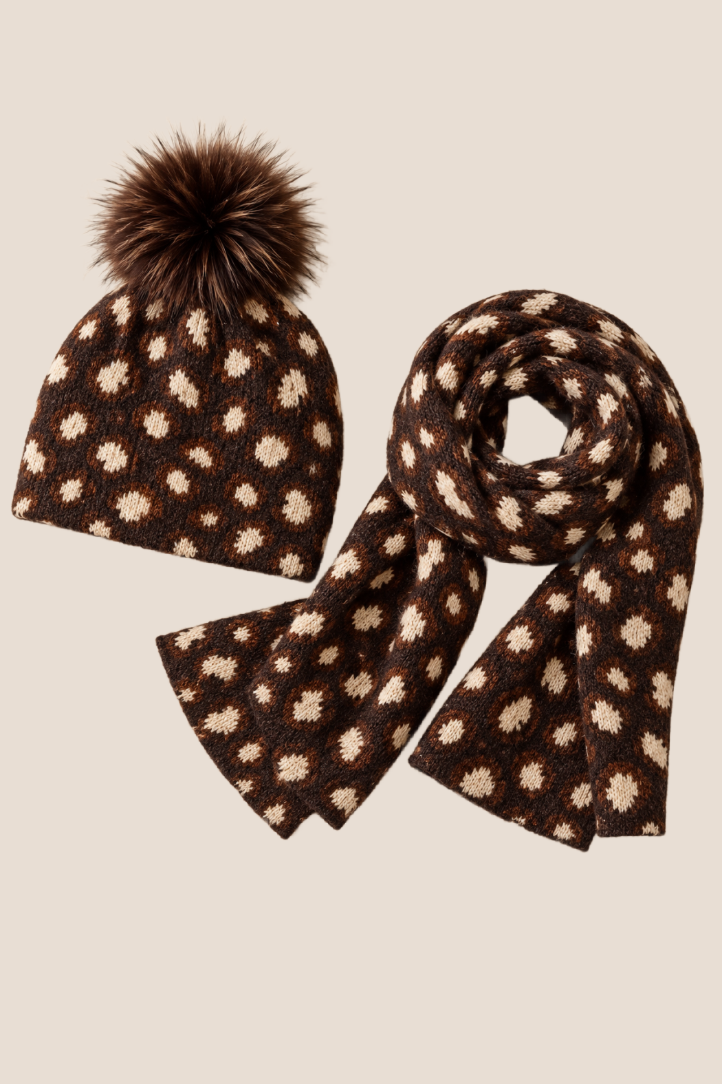 2 Piece Wool Blend Set Leopard Scarf and Beanie