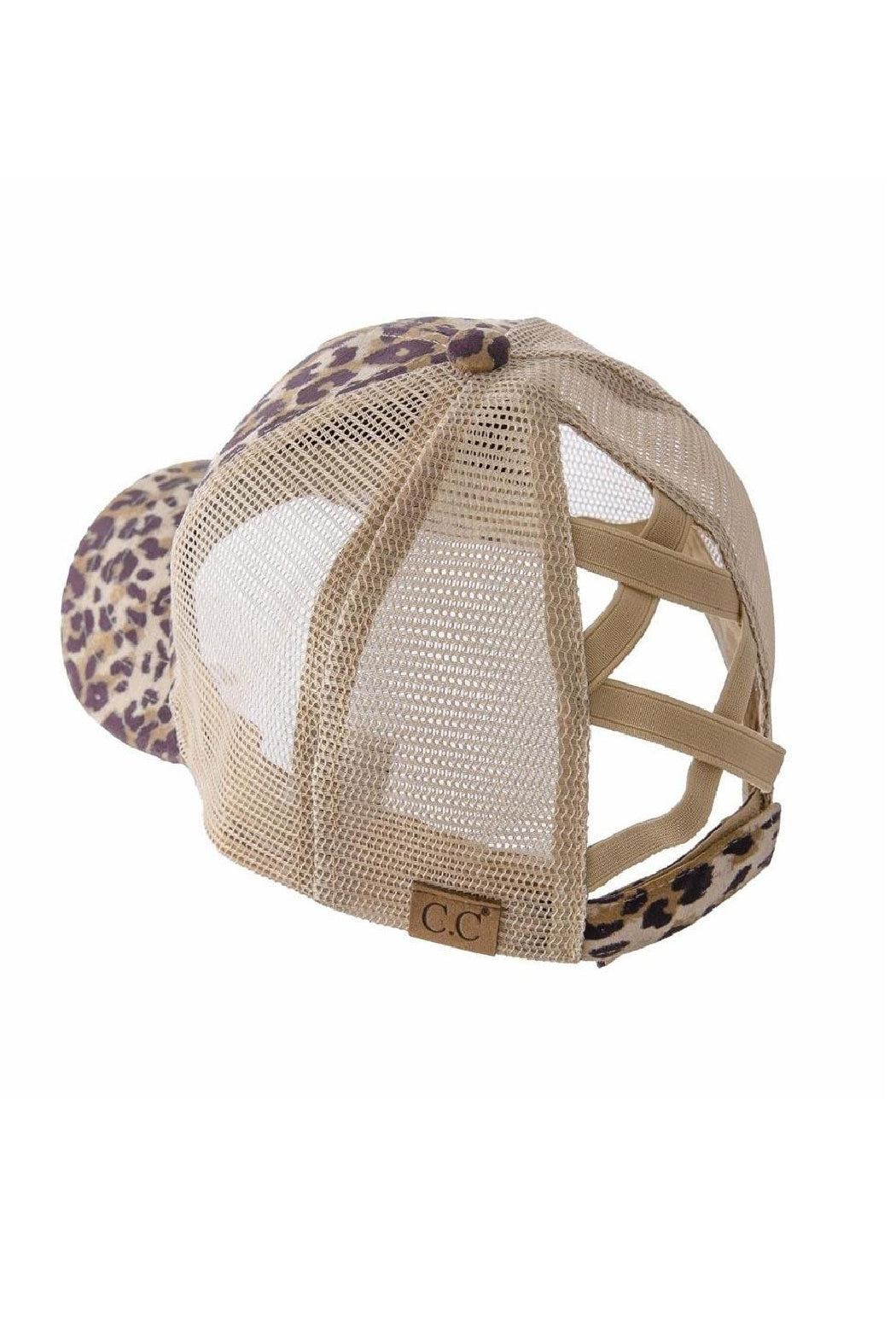 Upcycled Leopard Criss-Cross Ponytail Cap