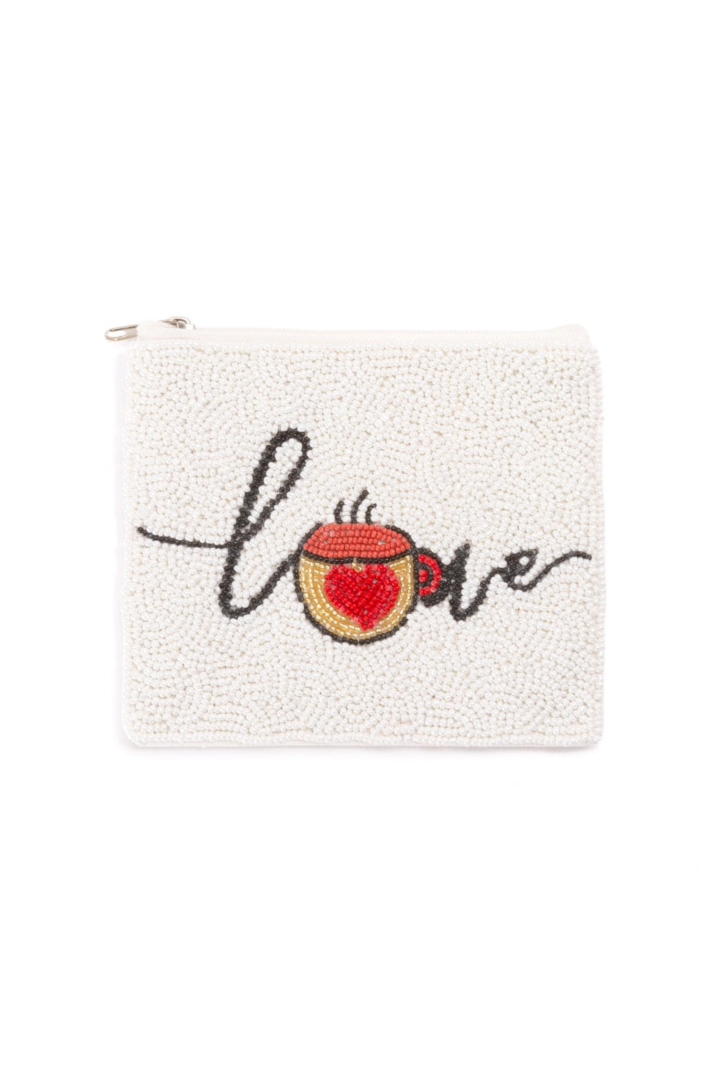 Love Coffee Beaded Pouch Bag