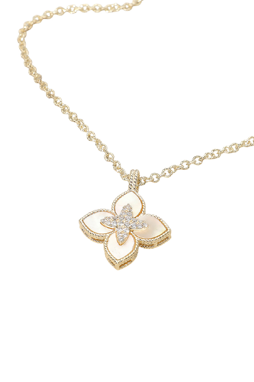 Gold Plated Mother of Pearl and Cz Necklace
