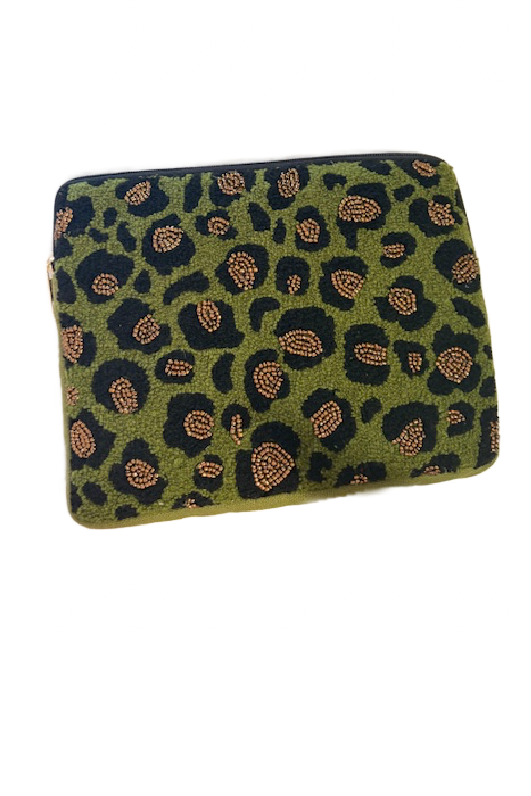 Sherpa Leopard Beaded Pouch