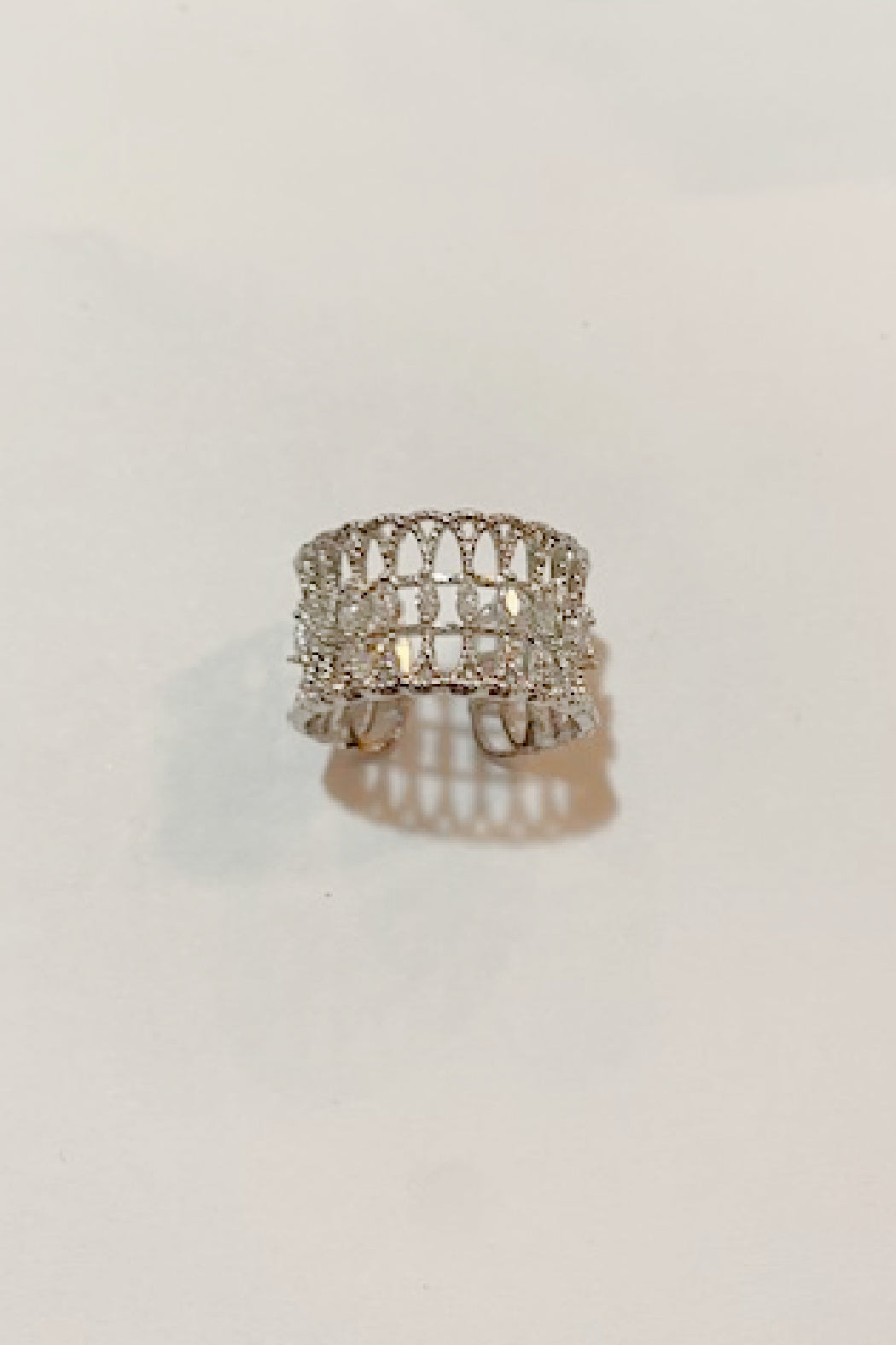 Adjustable Silver Filigree Cz Band