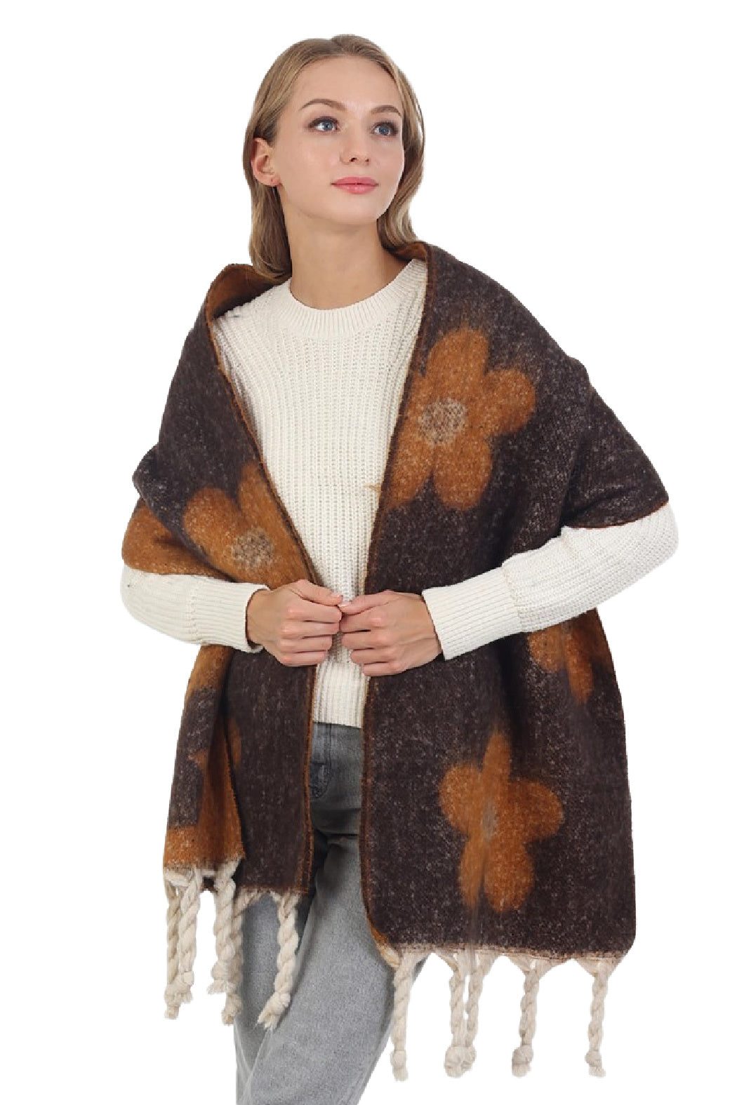 Flower Twisted Fringe Scarf