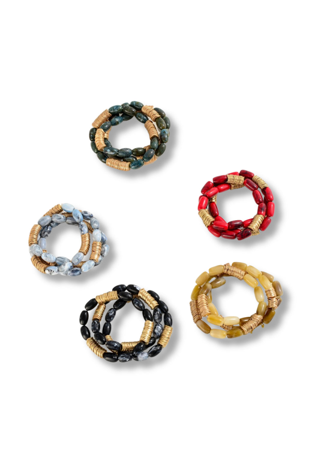 Semi-Precious Bead Gold Disk Bracelet