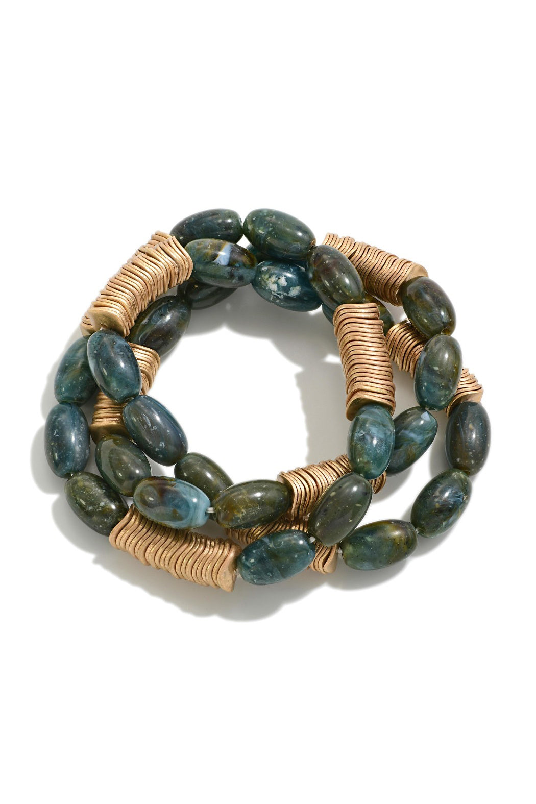 Semi-Precious Bead Gold Disk Bracelet