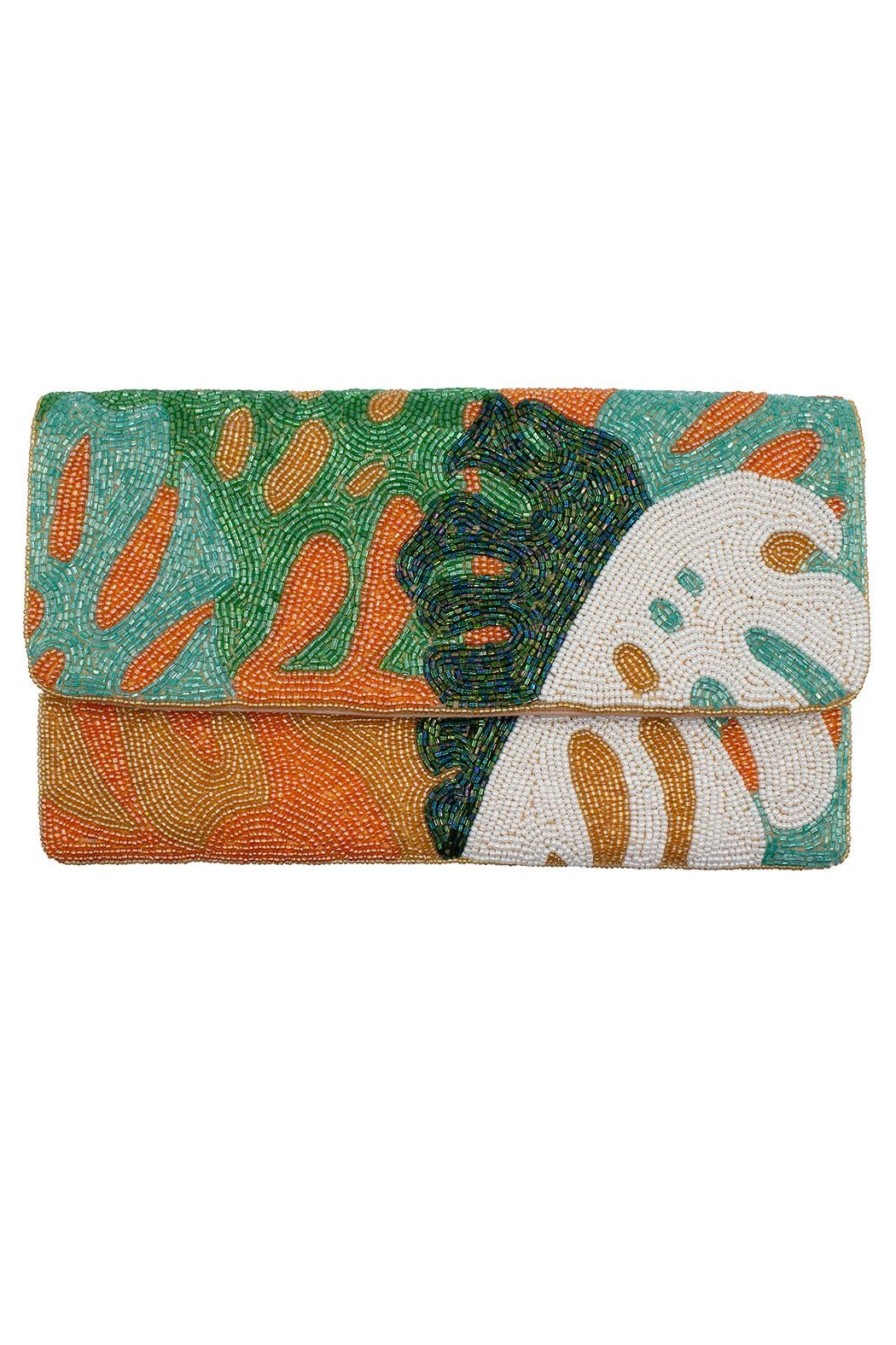 Palm Leaf Beaded Clutch Crossbody Bag