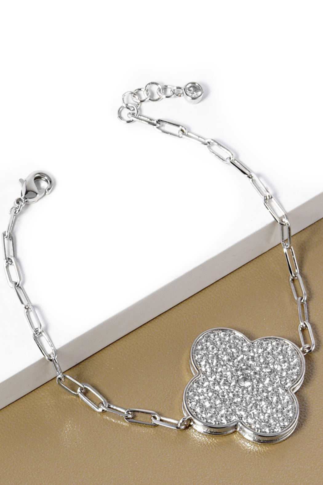 Pave Clover Paperclip Chain Bracelet