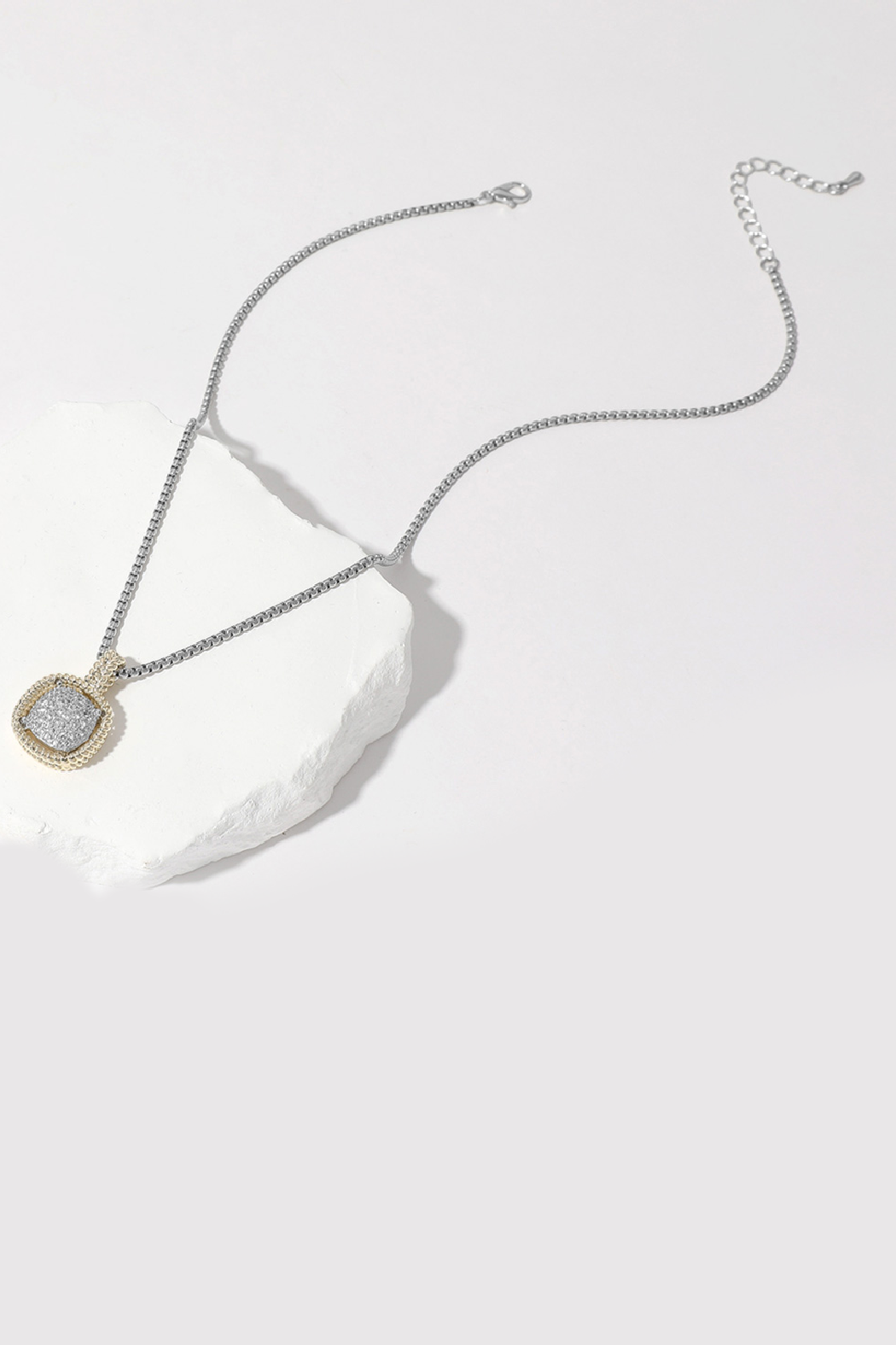 2 tone, square pave pendant on silver chain