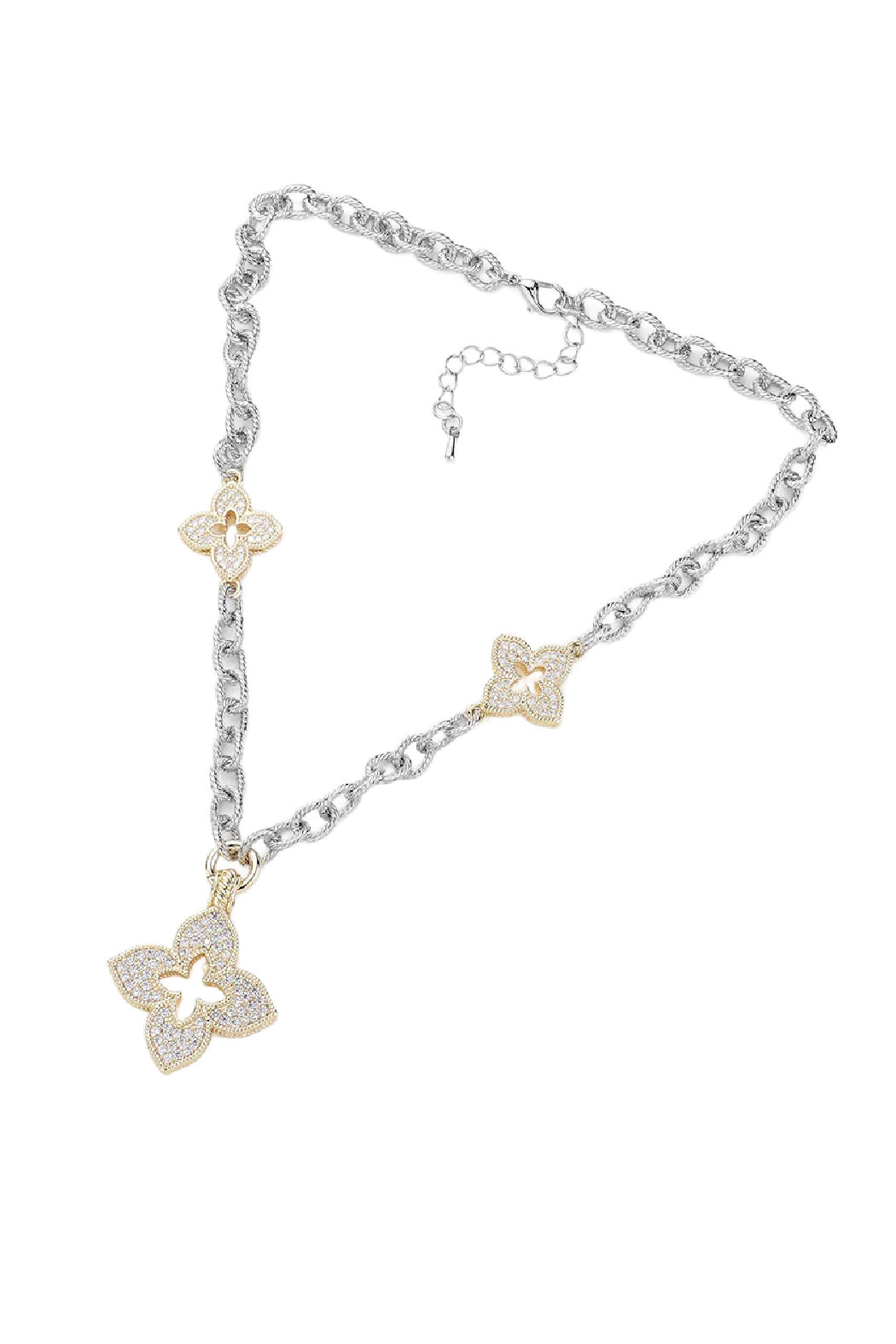 2 Tone Cz Clover Necklace