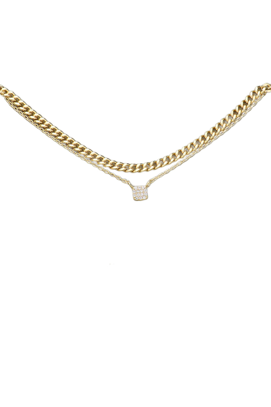 Pave Square Double Chain Necklace
