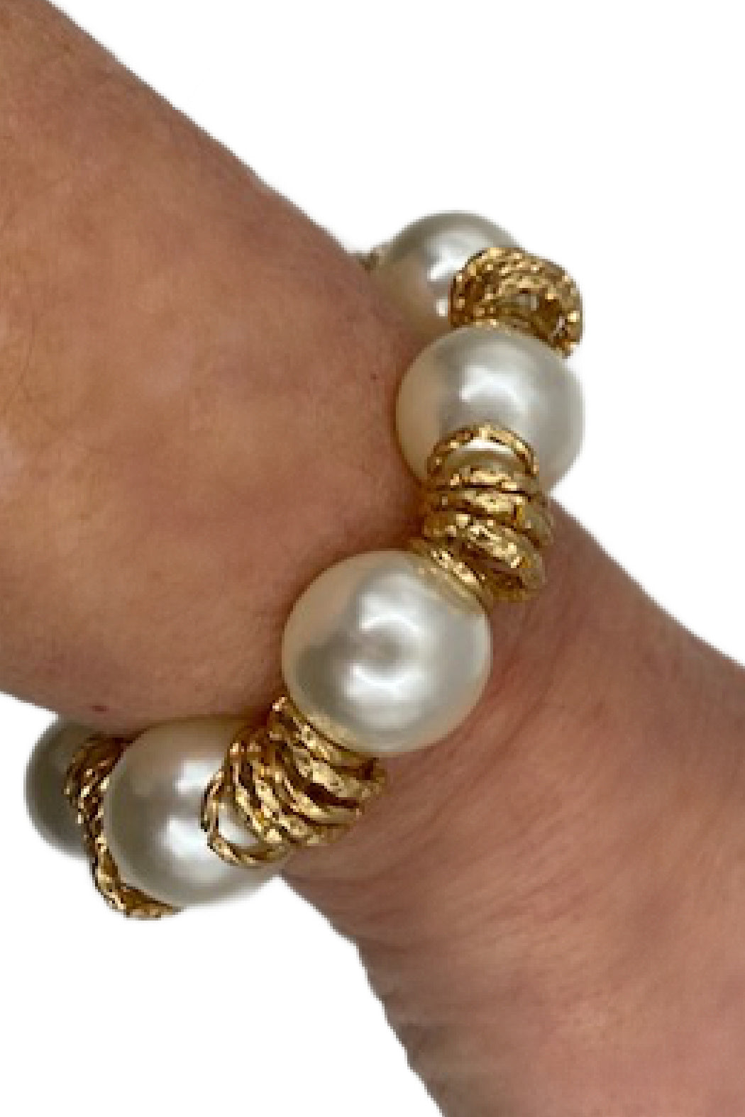 Pearl and Gold Ring Stretch Bracelet