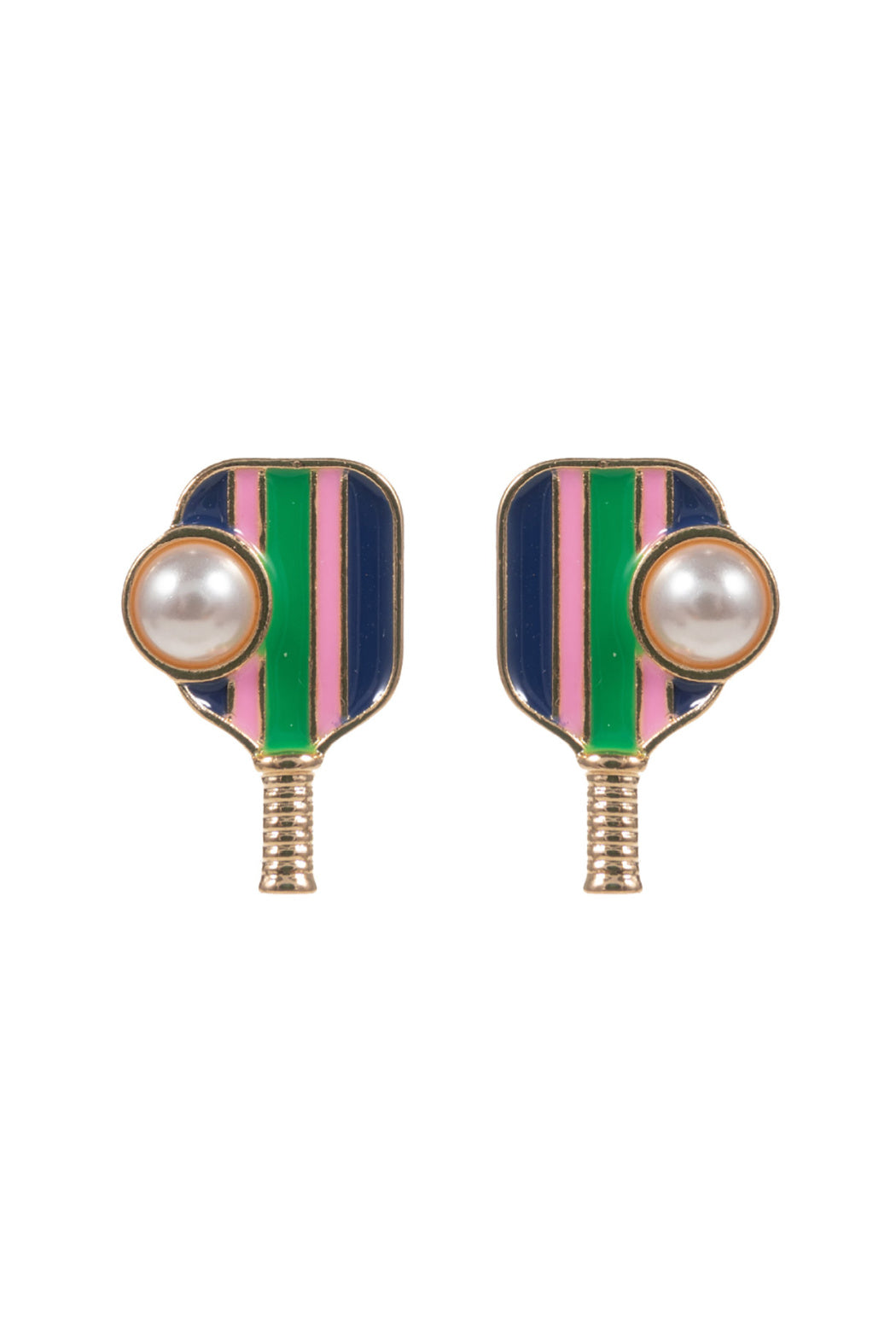 Enamel Pickleball with Pearl Ball Earrings