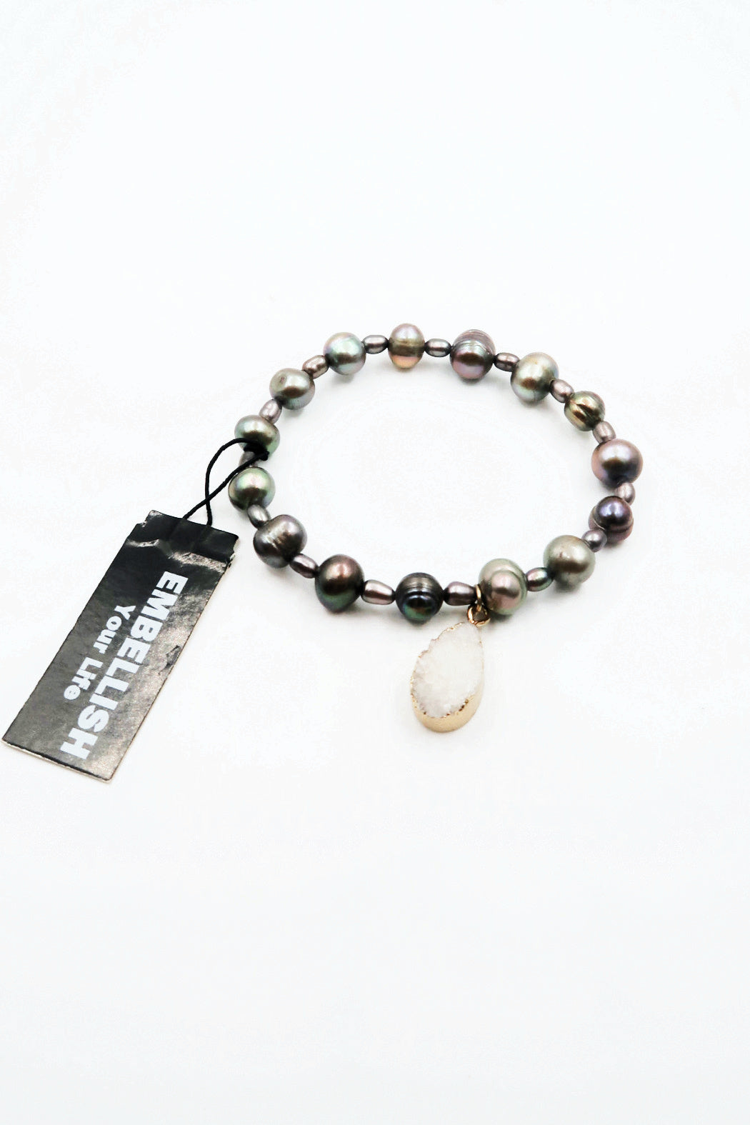 Druzy Pearl Stretch Bracelet