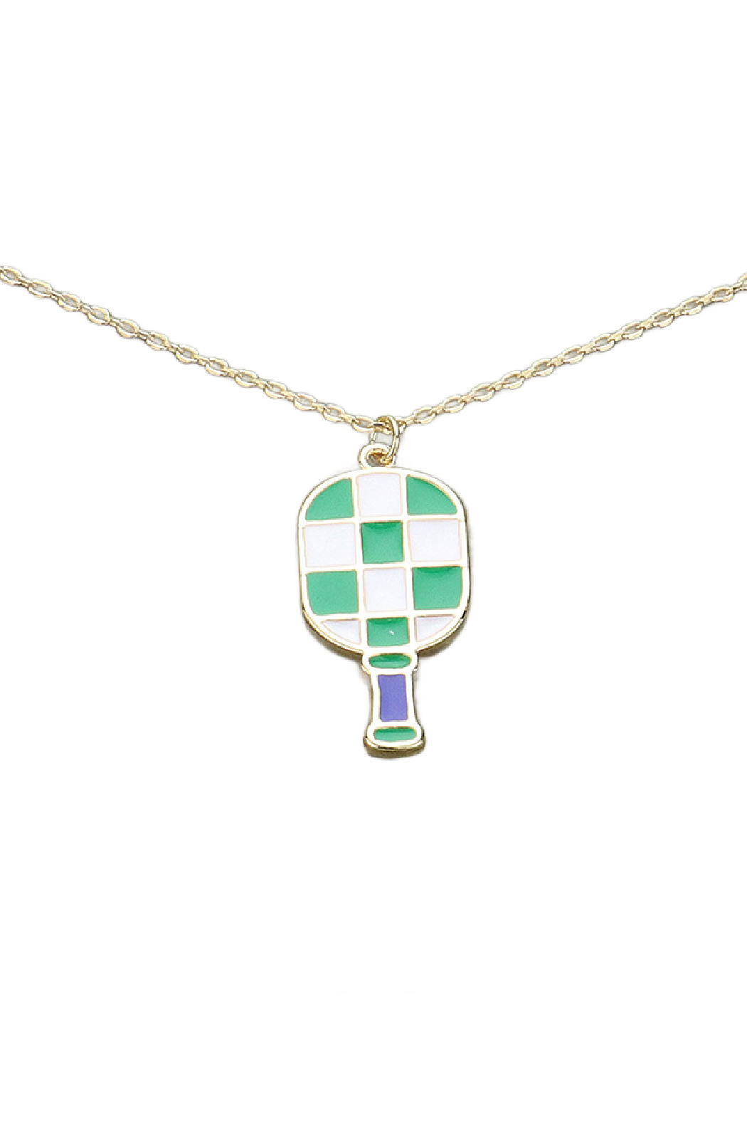Enamel Checker Pickleball Paddle Necklace