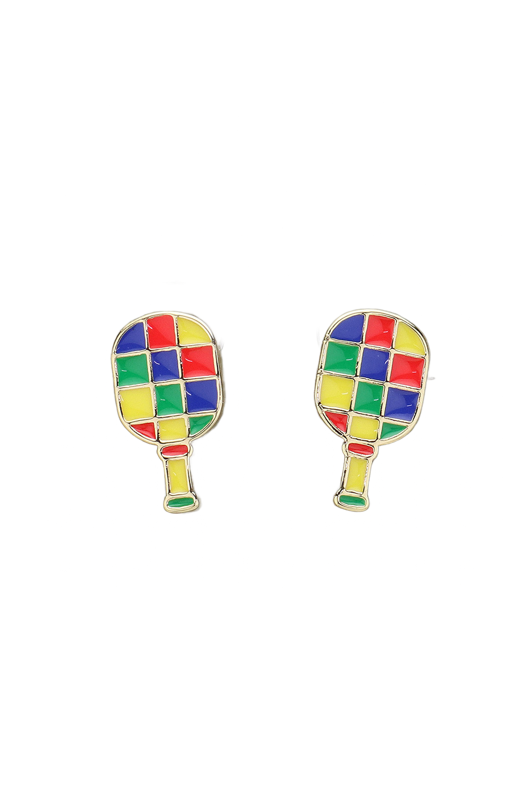 Enamel Checker Pickleball Paddle Earrings