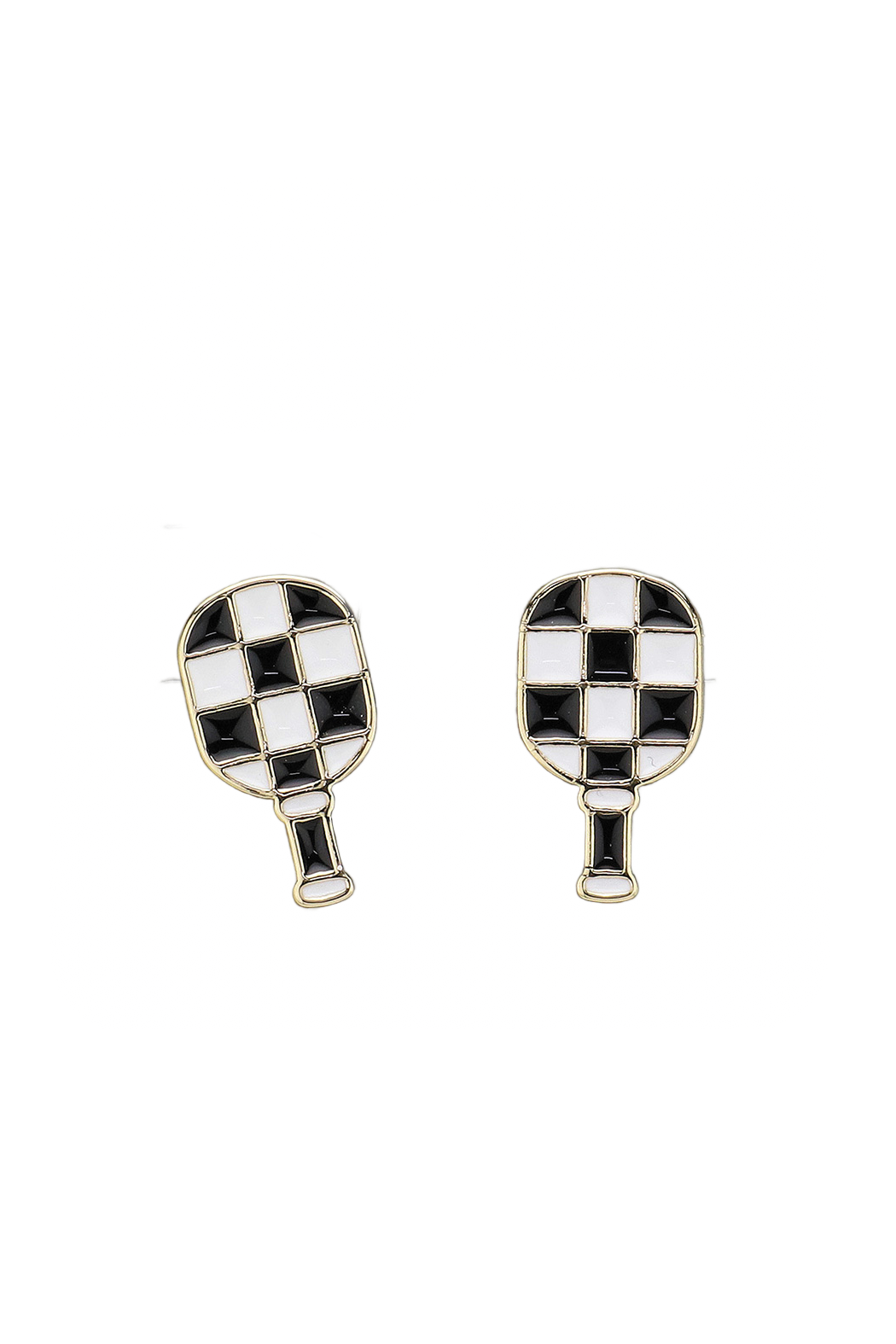 Enamel Checker Pickleball Paddle Earrings