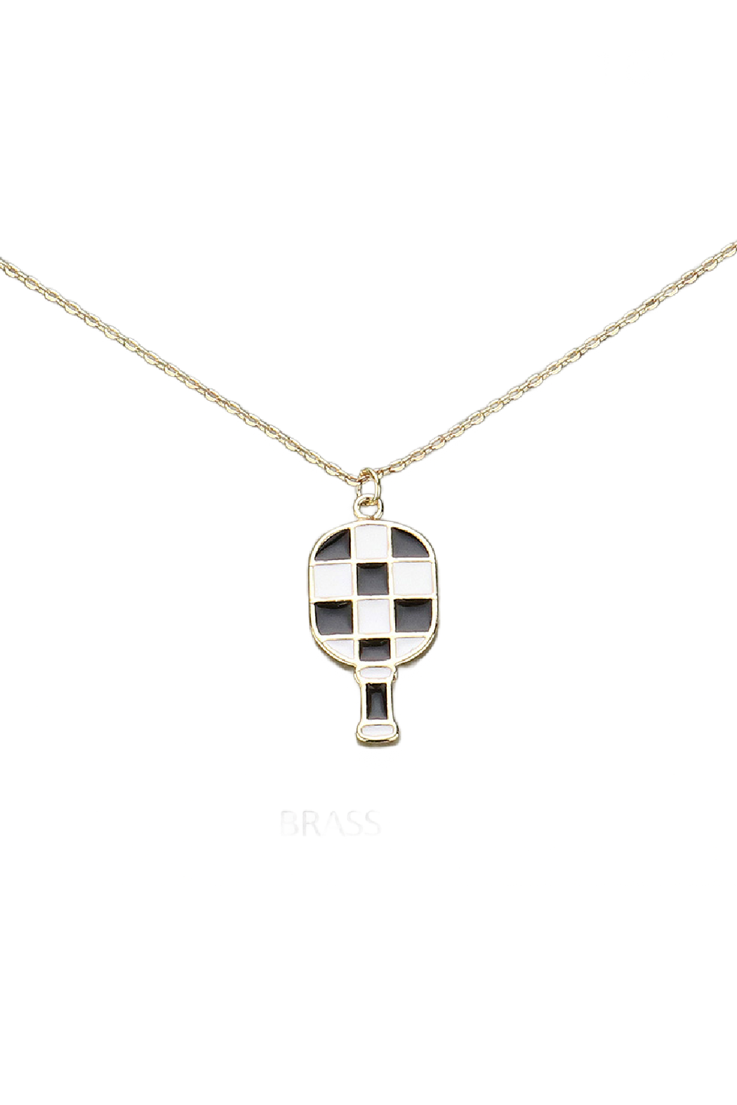 Enamel Checker Pickleball Paddle Necklace