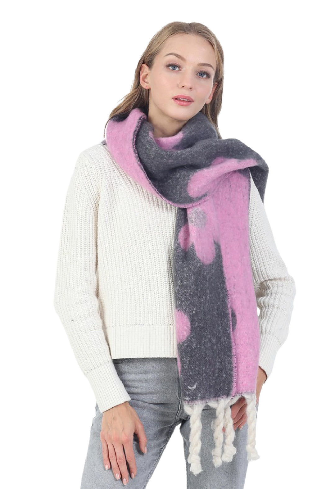 Flower Twisted Fringe Scarf