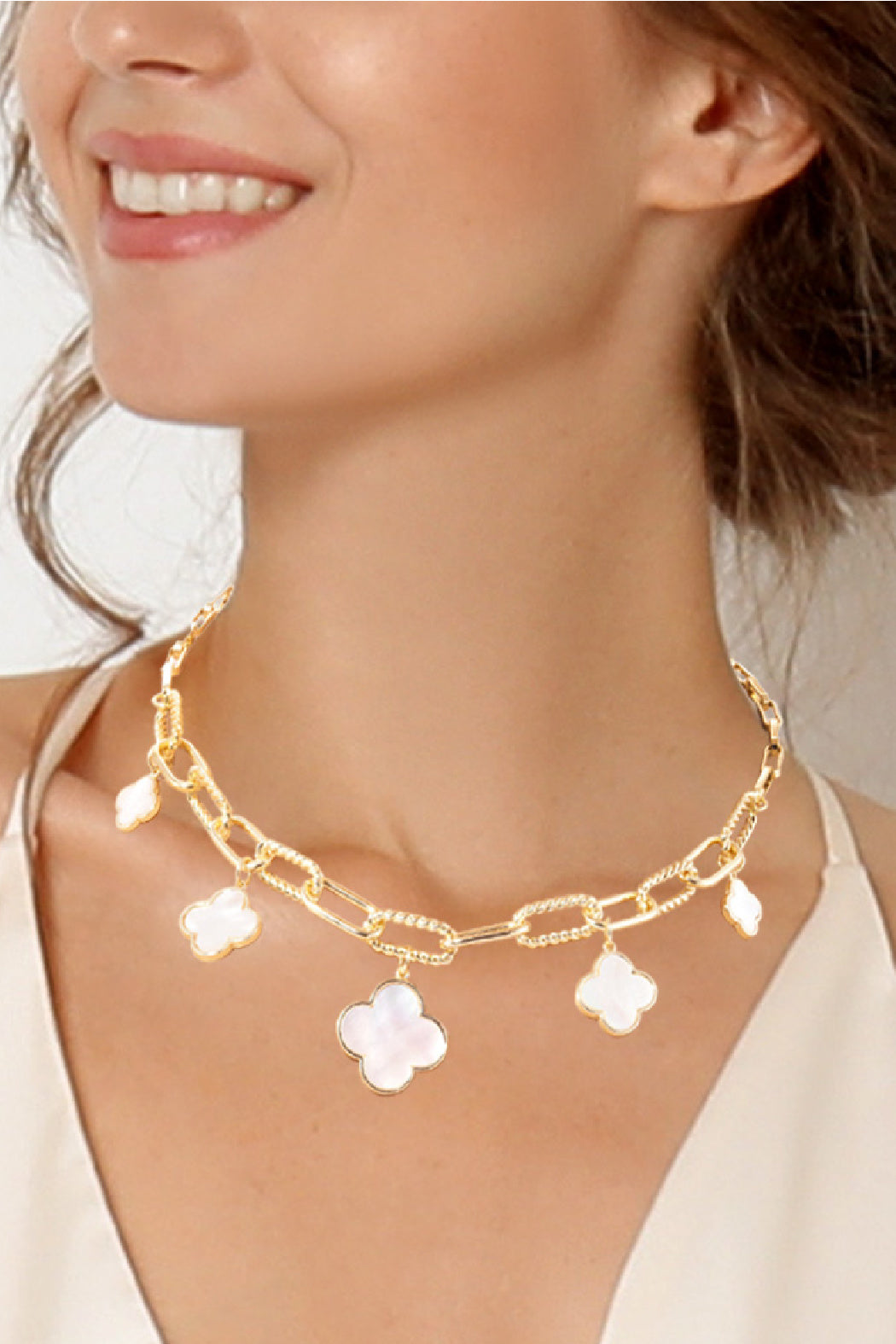 Graduated Quatrefoil Charm Necklace