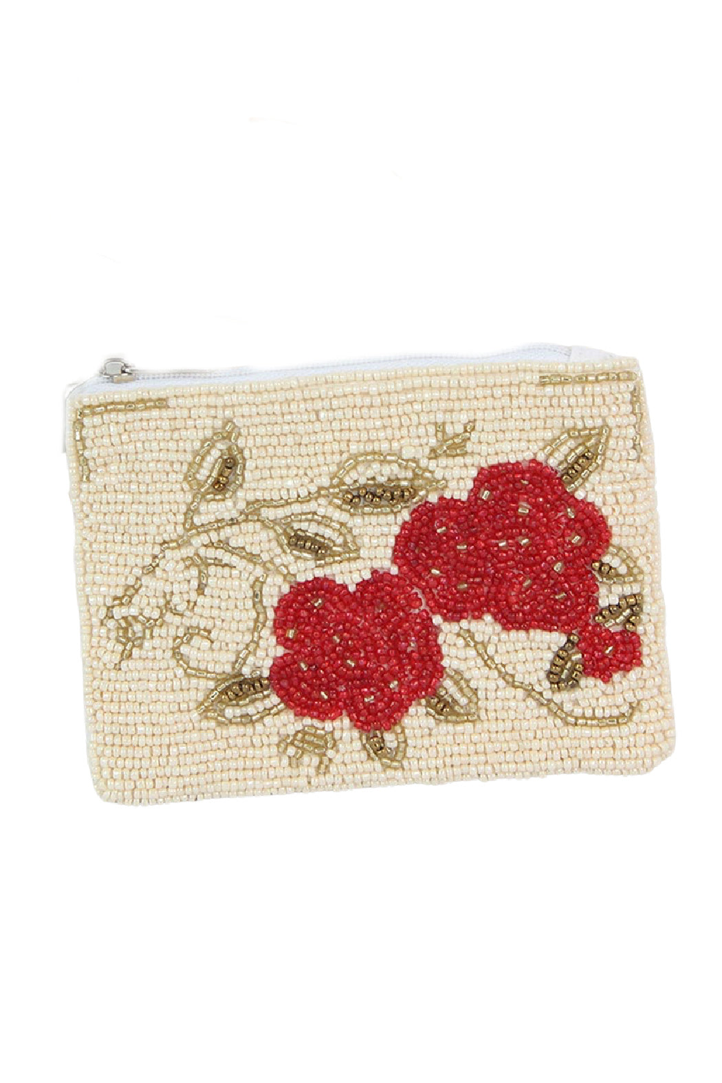 Red Roses Beaded Pouch Bag