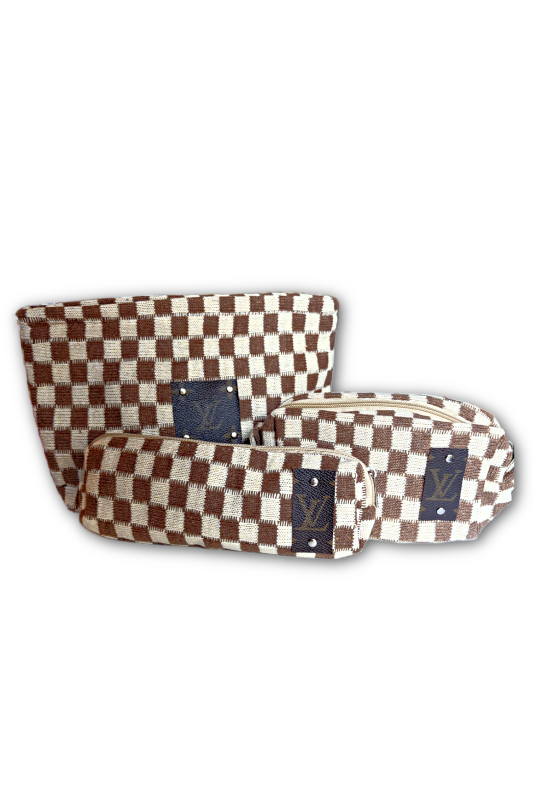 Set of 3 Upcycled Checkered Travel Pouch