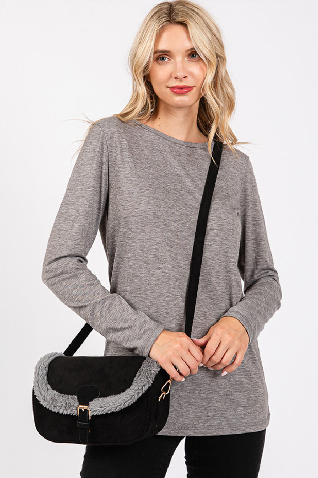 Sherpa Lined Vegan Suede Crossbody Bag