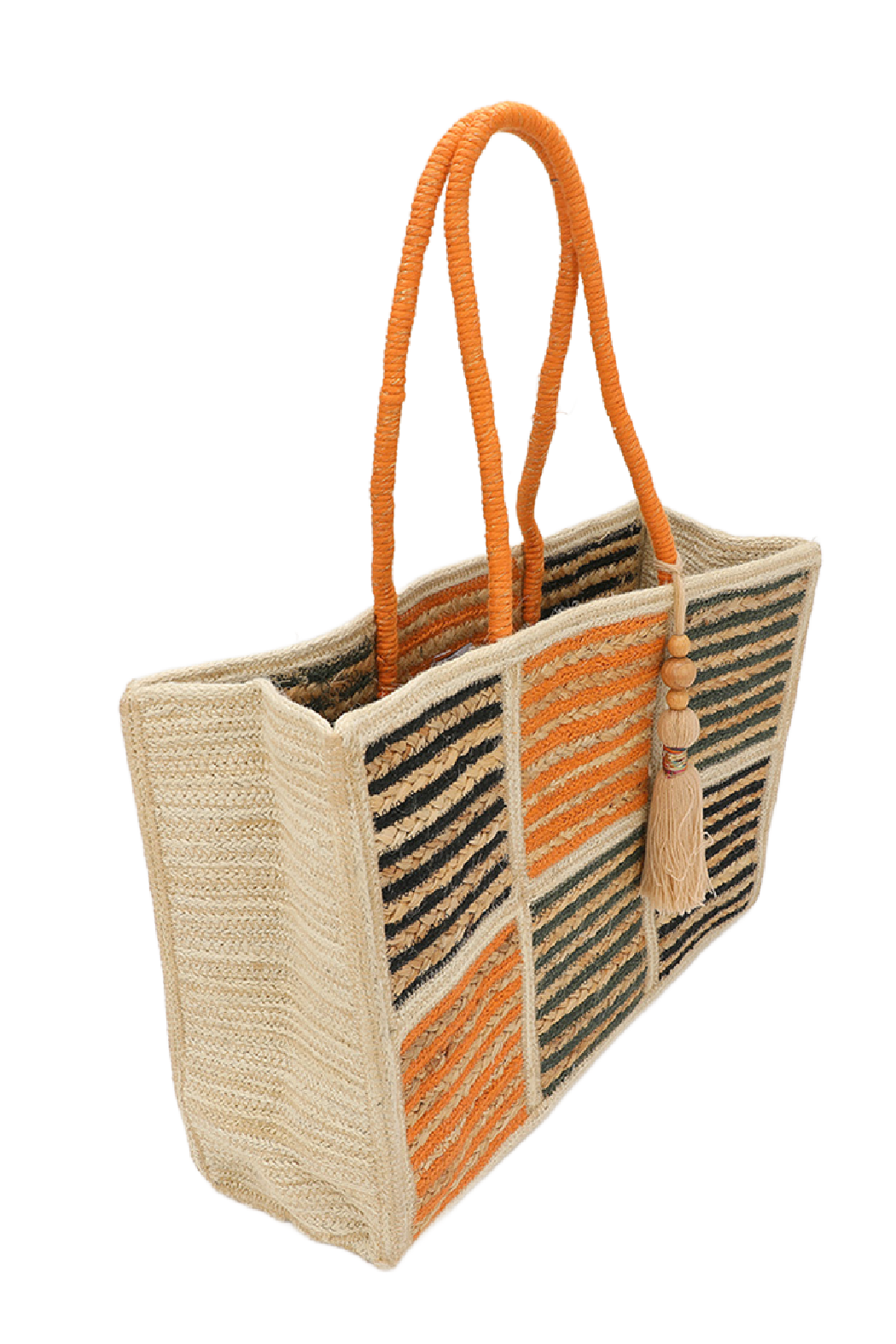 Color Block Striped Straw Tote Bag