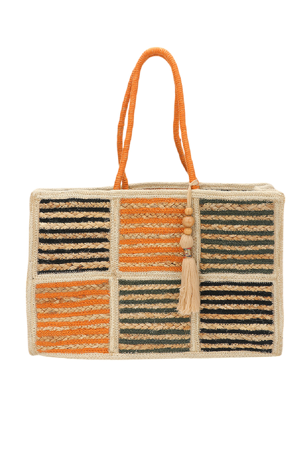 Color Block Striped Straw Tote Bag