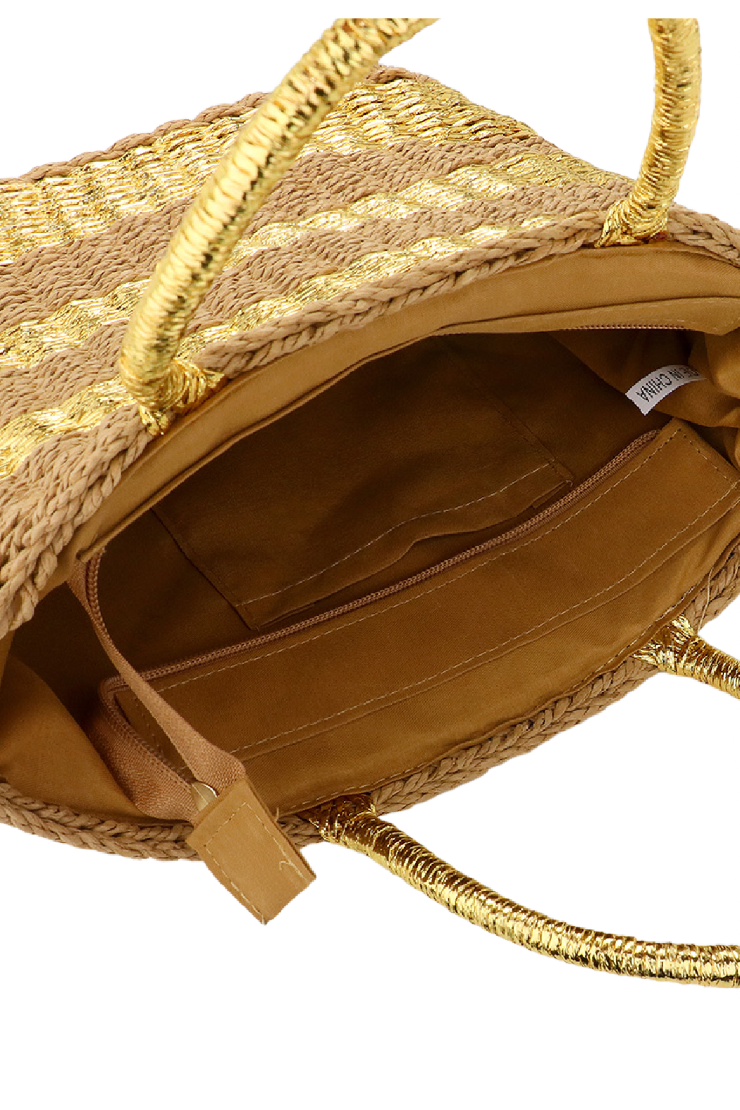 Upcycled Gold Accented Straw Tote Bag