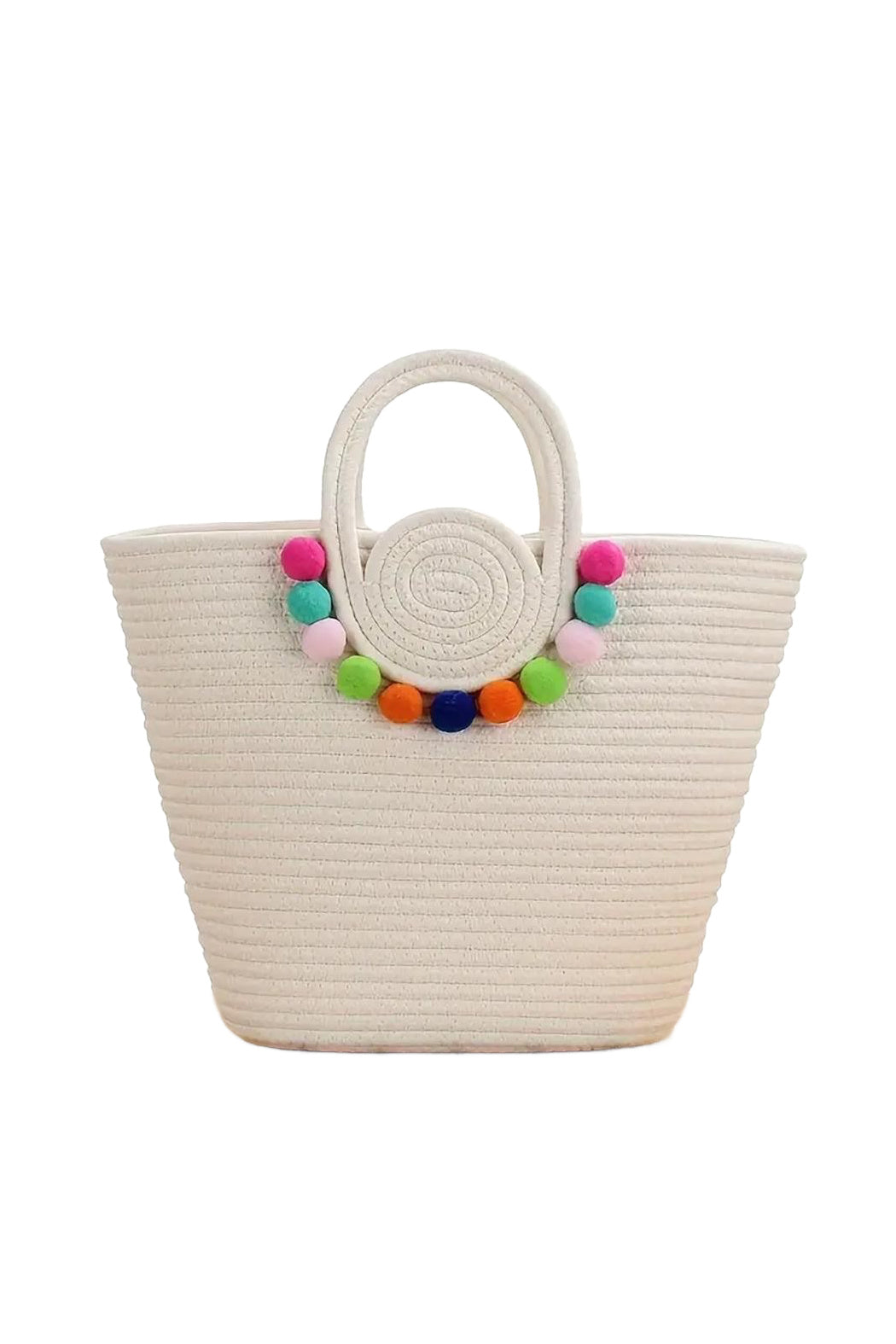 Straw Pompom Tote Bag