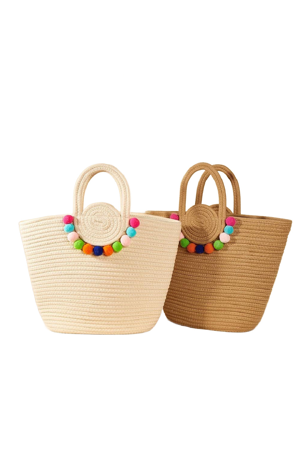 Straw Pompom Tote Bag