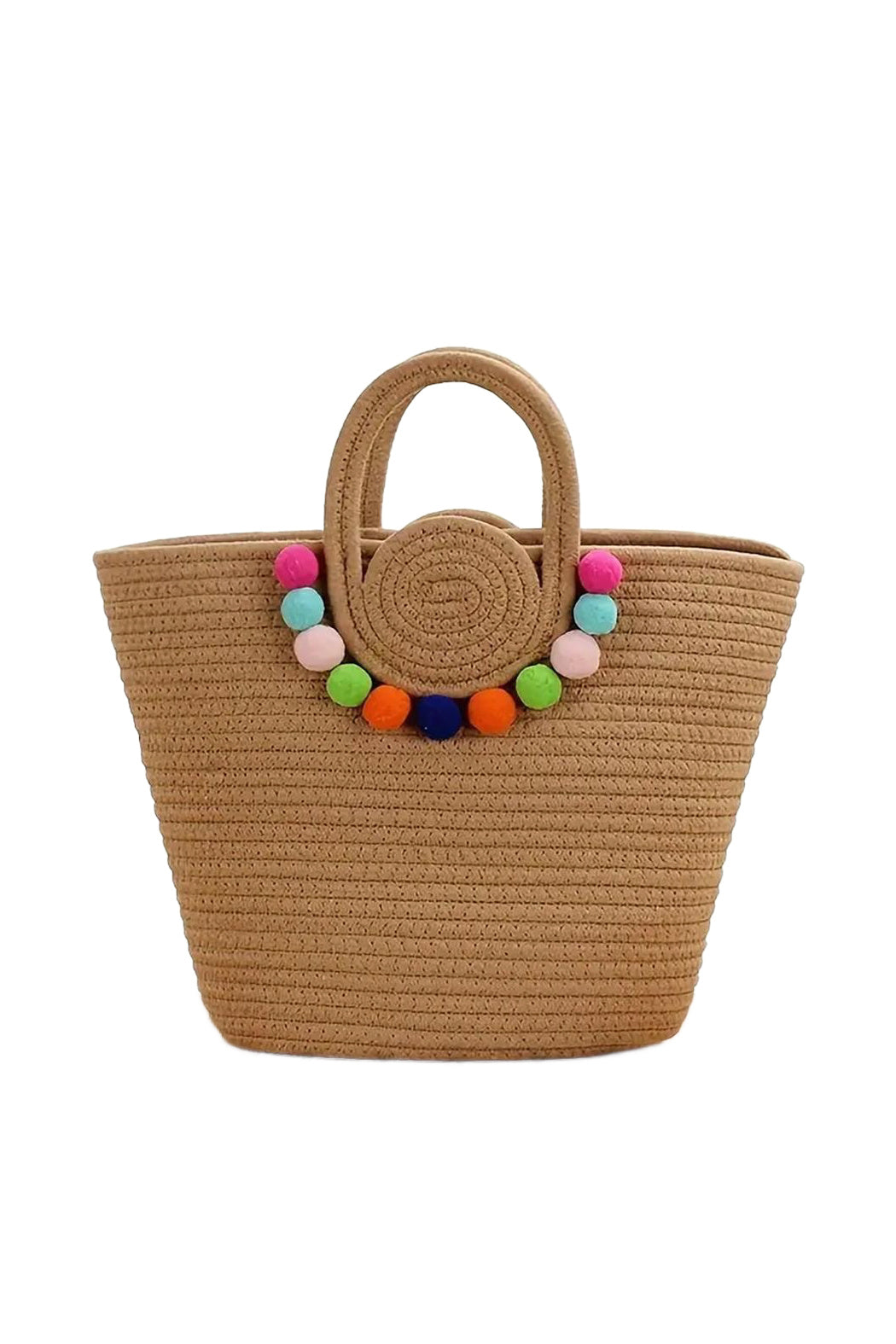 Straw Pompom Tote Bag