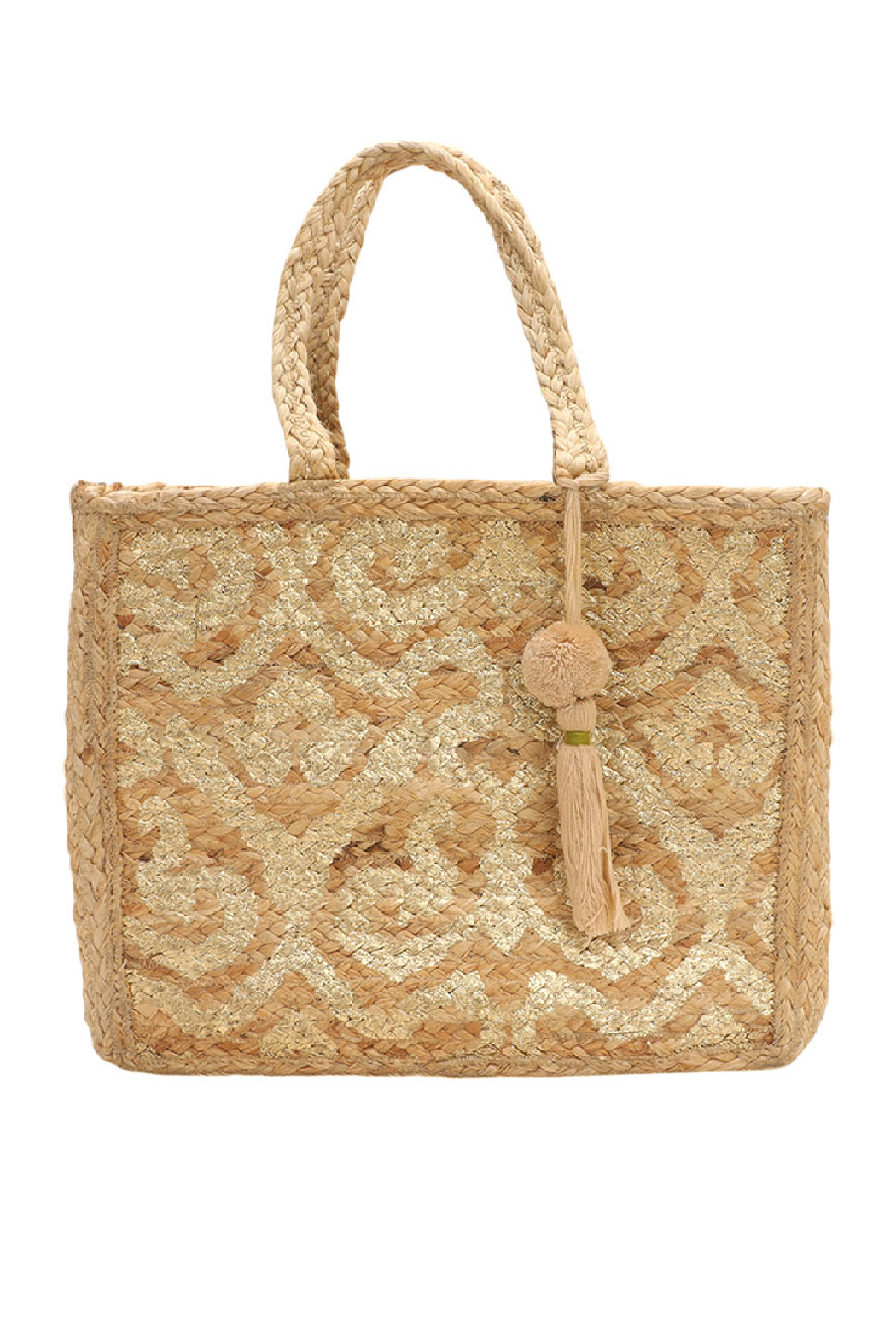 Damask Straw Tote Bag