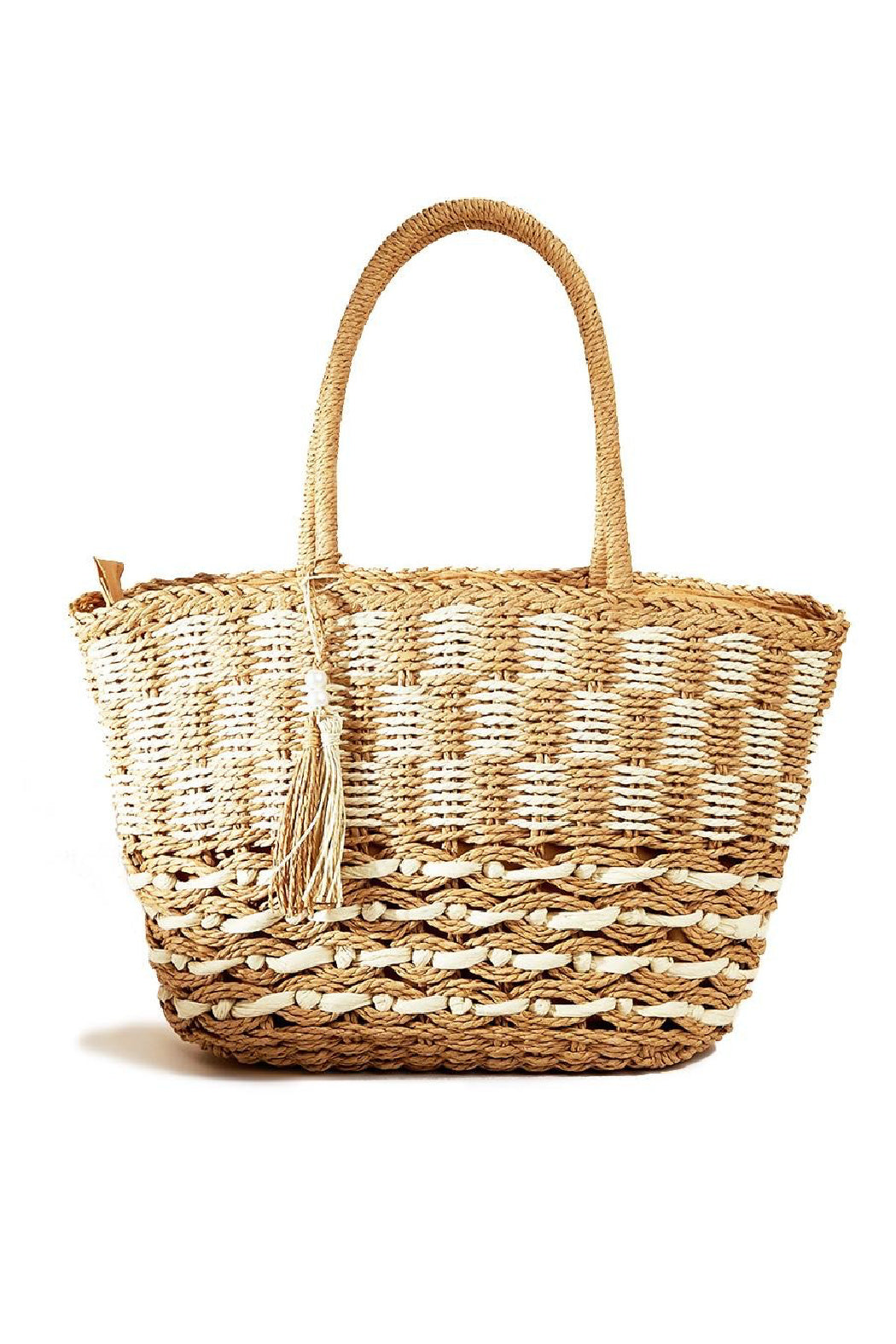 Checkered Pattern and Braided Straw Bag