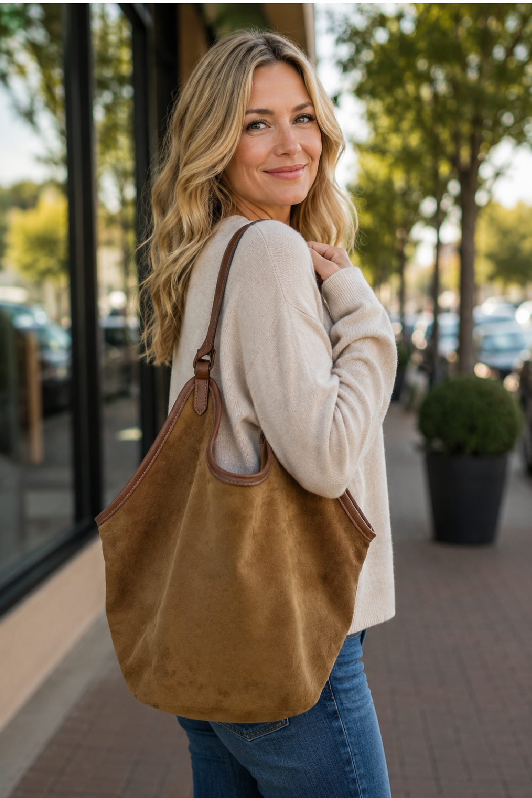 Suede Slouchy Shoulder Bag