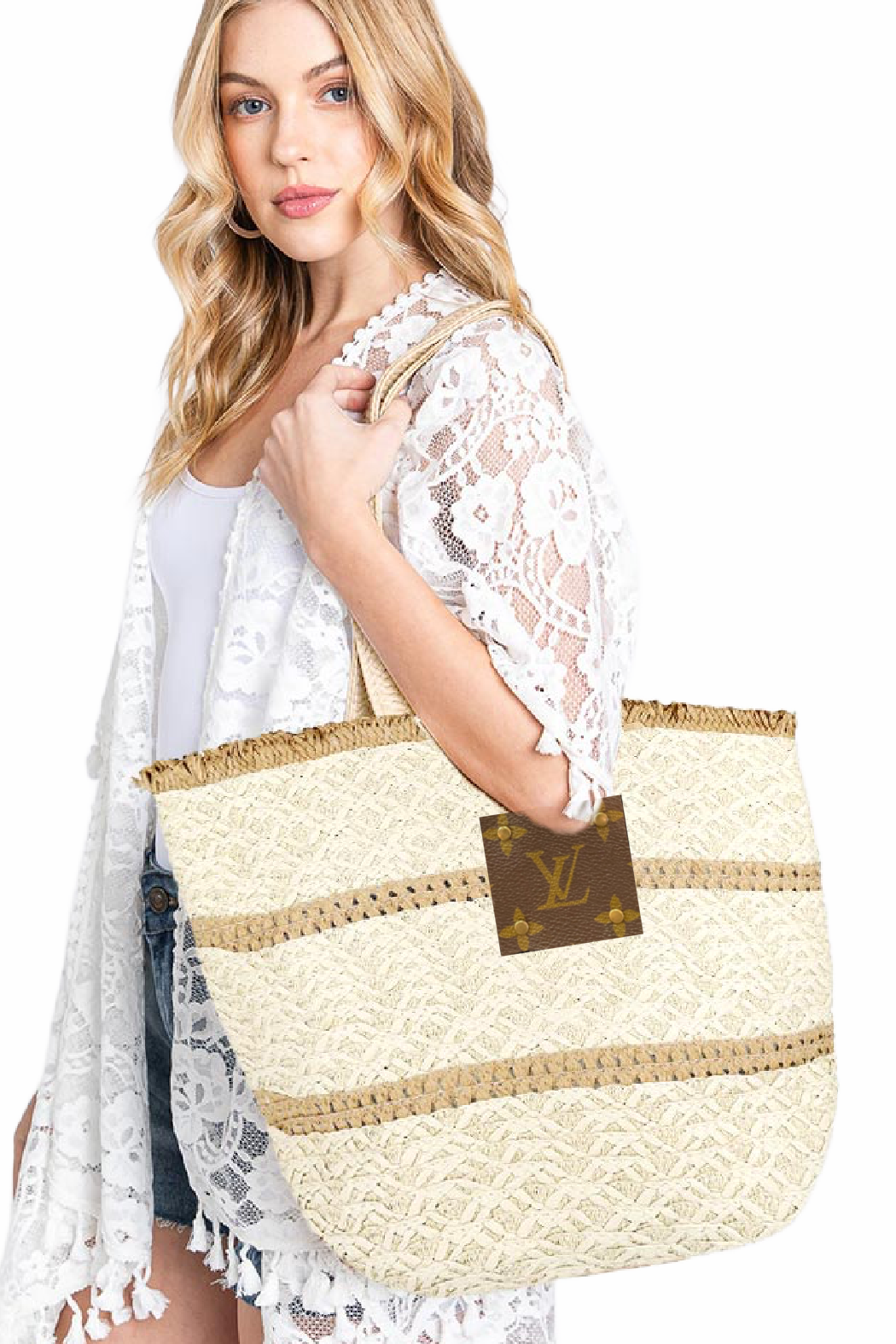 Upcycled Fringe Straw Tote Bag