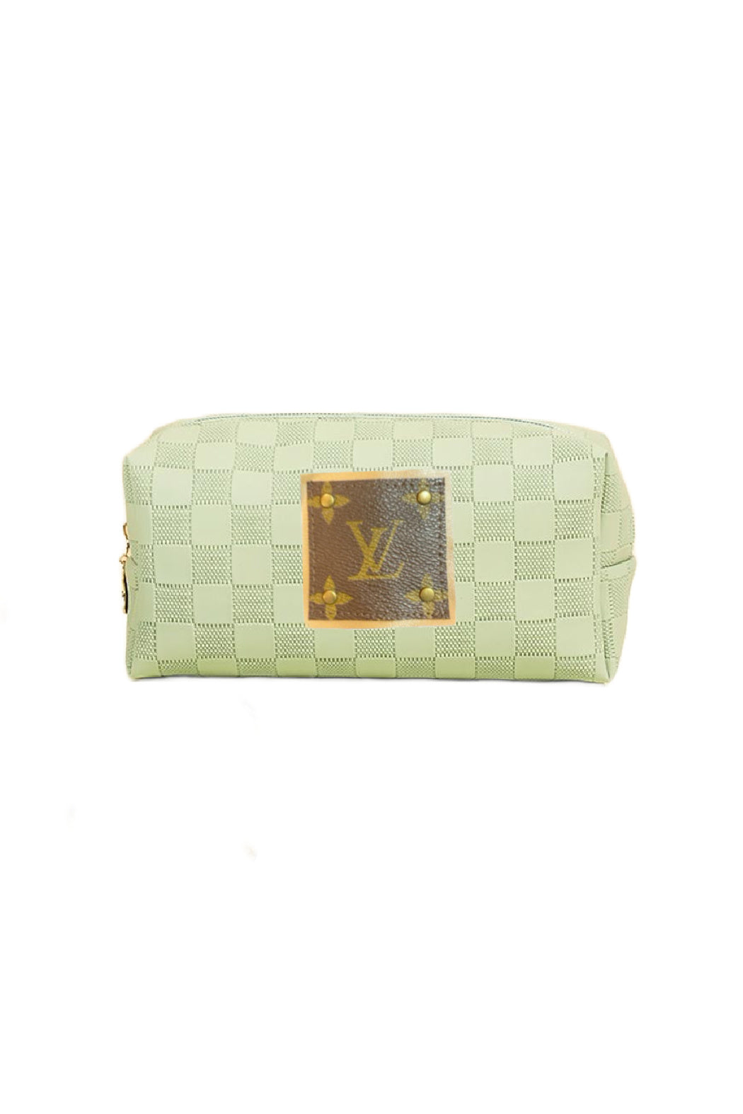 Upcycled Small Checkered Tone Travel Make Up Pouch