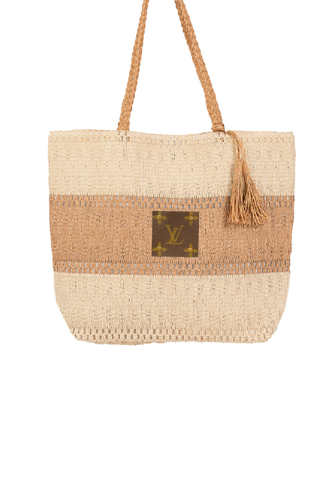 Upcycled Straw Color Block Tote