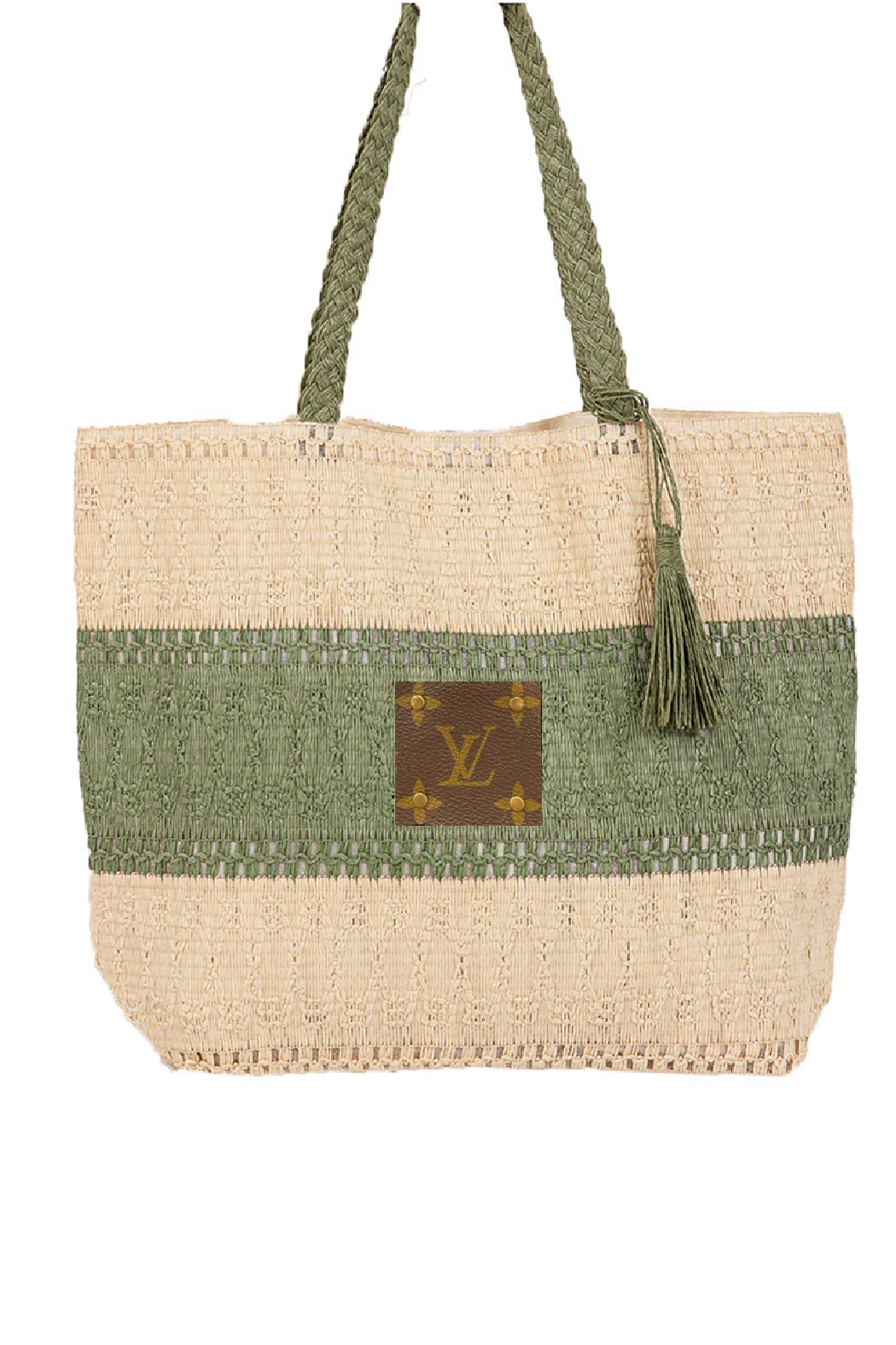 Upcycled Straw Color Block Tote